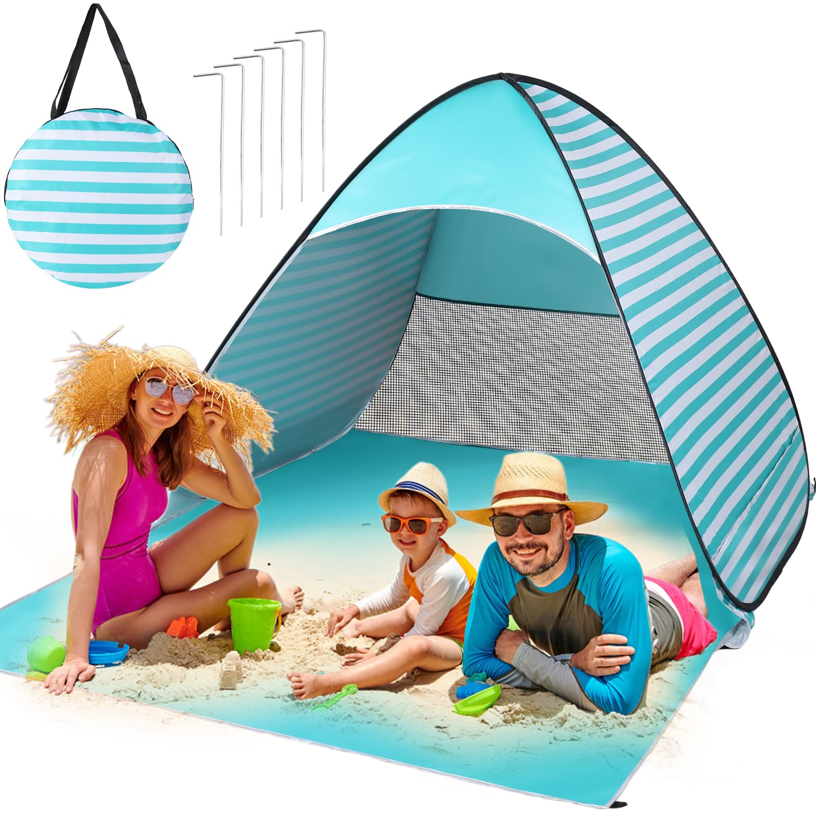 Easy Pop Up Beach Tent 2-3 Person Sun Shelter Lightweight Family