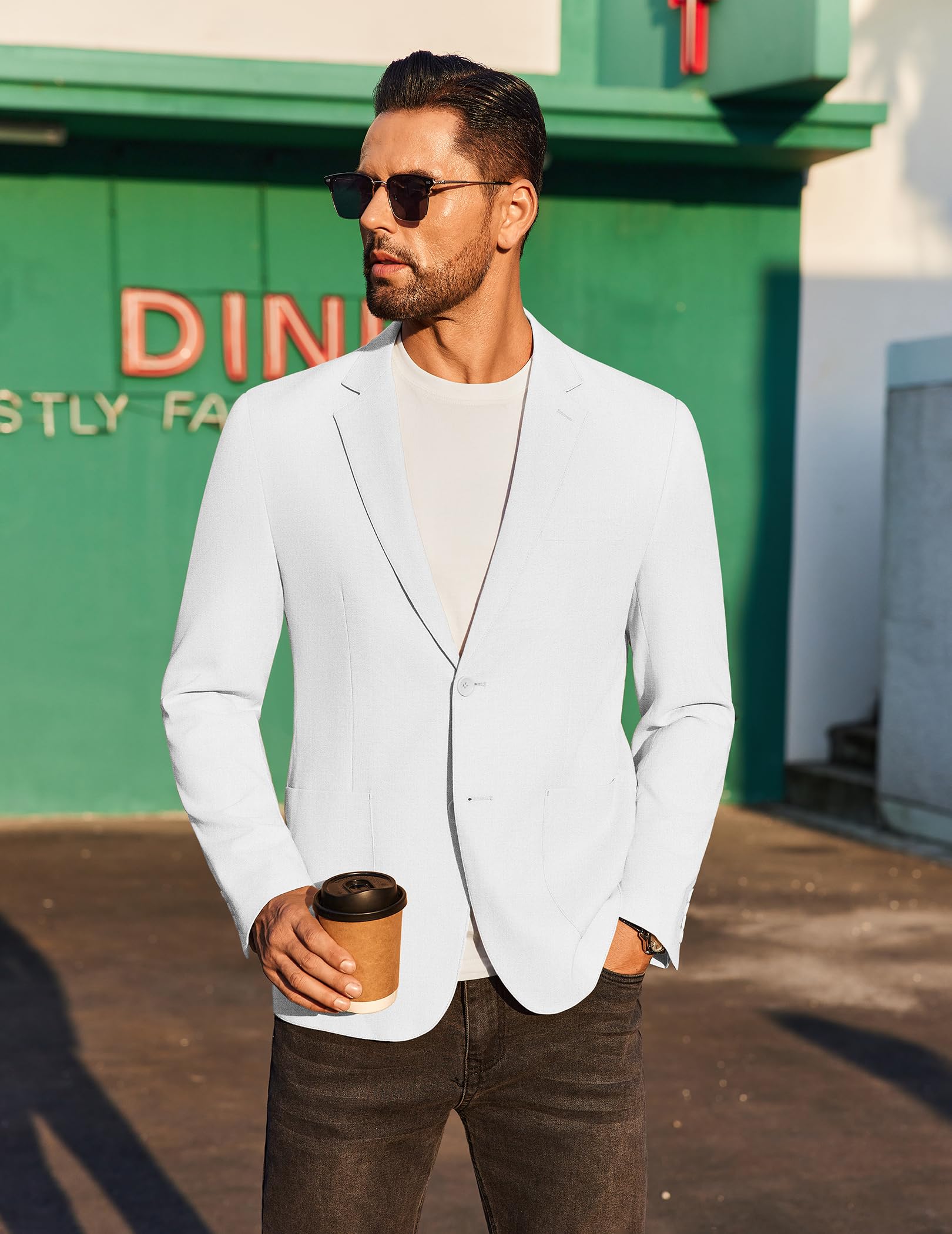 COOFANDY Blazer décontracté en lin pour homme - Léger - Deux boutons - Veste de costume