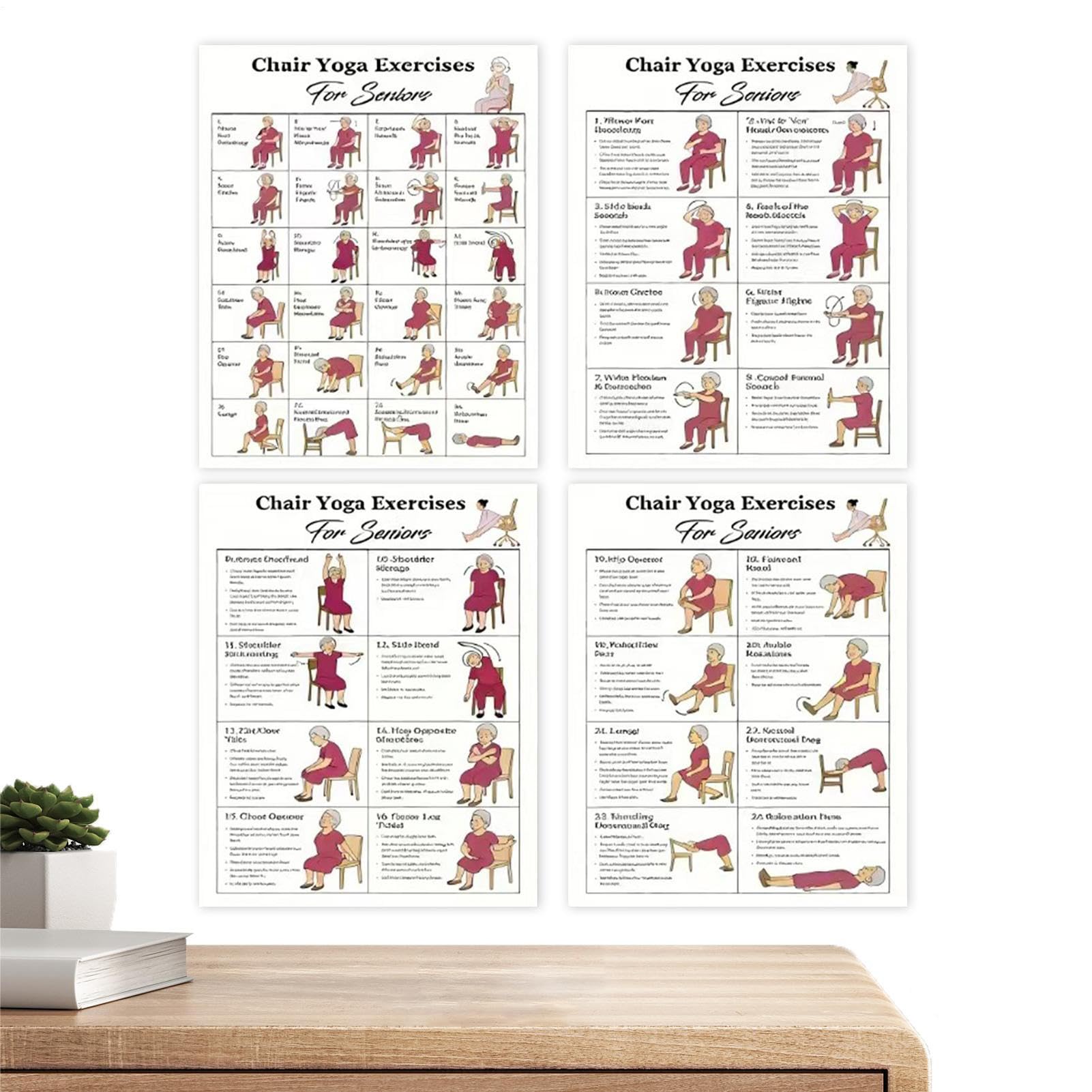 Poster de yoga sur chaise, routines organisées, 5 défis de 30 jours, tableaux d'exercices laminés doux assis, affiche d'entraînement de yoga, affichage polyvalent, pour personnes âgées et