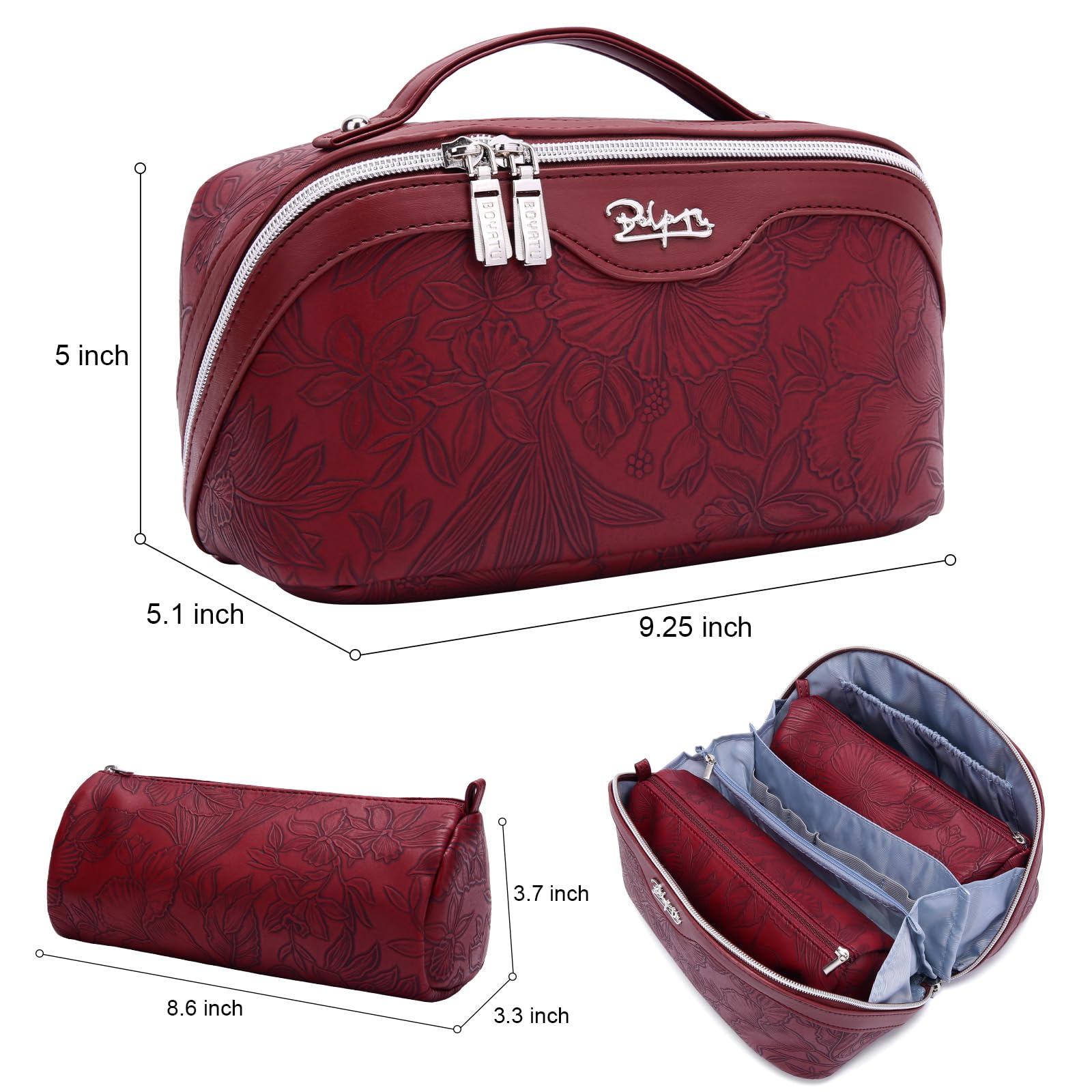 BOYATU Reise-Kosmetiktasche aus Leder für Damen, mit 2 Taschen, große Make-up-Tasche, tragbare Reise-Make-up-Tasche für Damen, Make-up-Organizer-Tasche