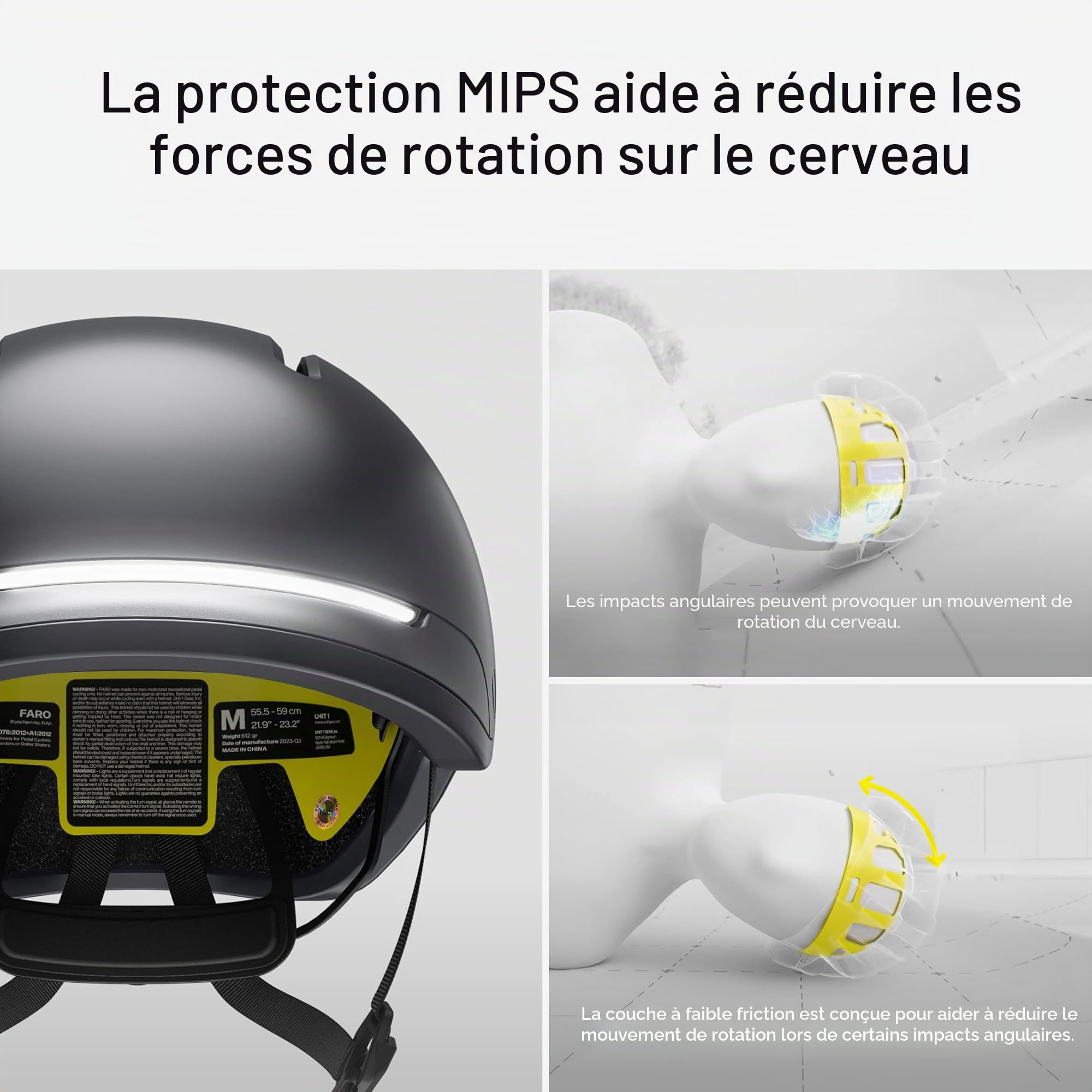 UNIT 1 FARO Casque Smart Vélo avec Clignotants & Feu Stop | Casque Smart MIPS avec clignotants, éclairage & détection de chute
