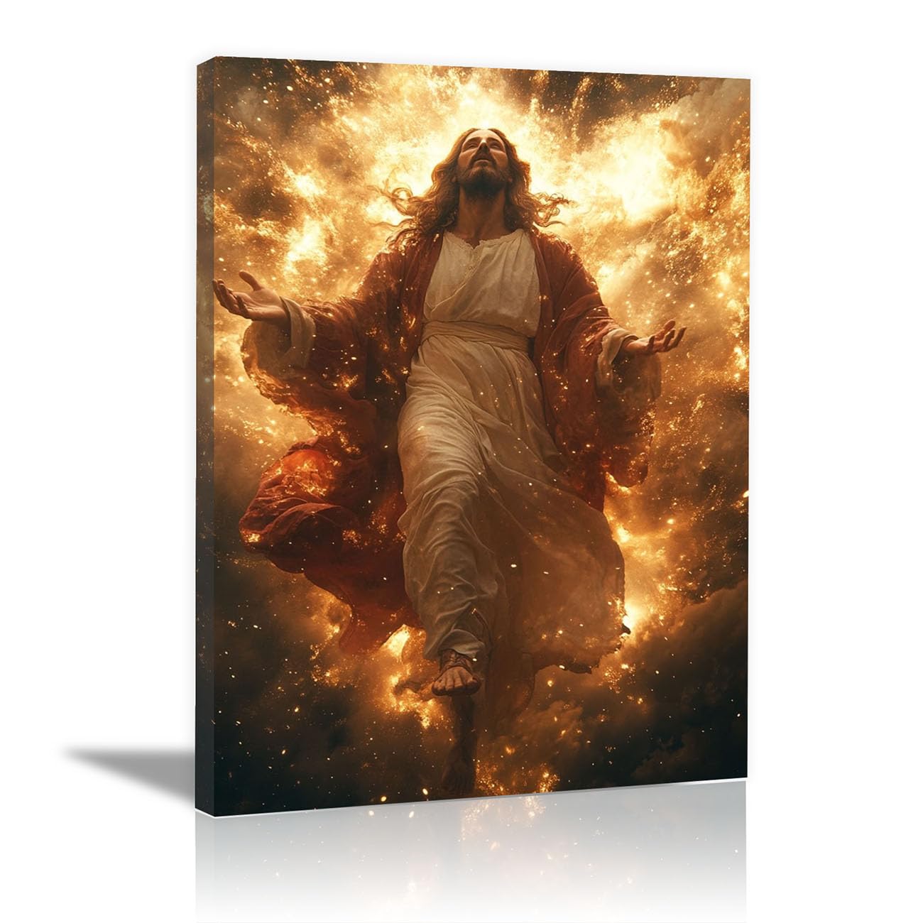 QUSAAOU Christian murals Abstract Christ image Jesus canvas murals Canvas Wall Decor，Suitable for office,living room,bedroom and church decoration(golden)-70x100cm Framed