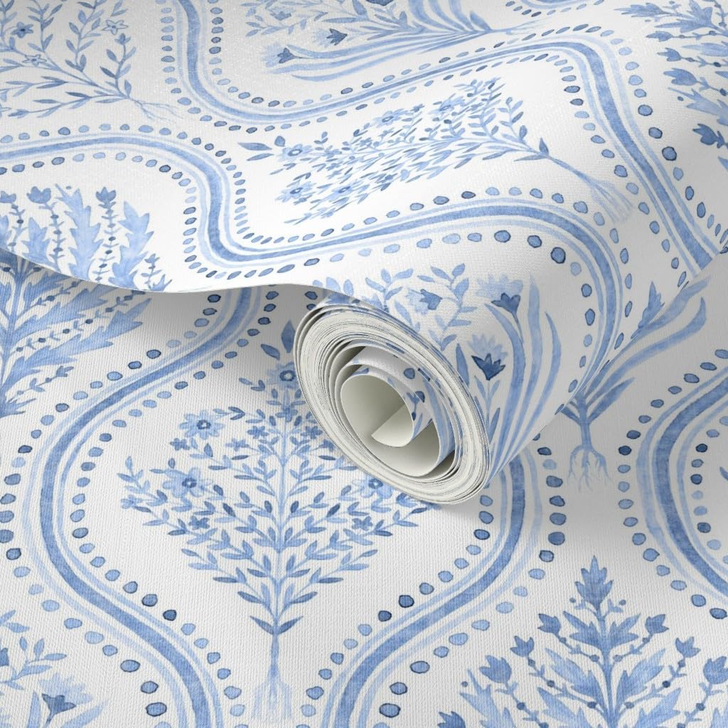 Spoonflower Peel & Stick Wallpaper 6ft x 2ft - Paisley Damask Indian Block Print Large Traditional Curve Ogee Classic Preppy Grandmillennial Custom Removable Wallpaper
