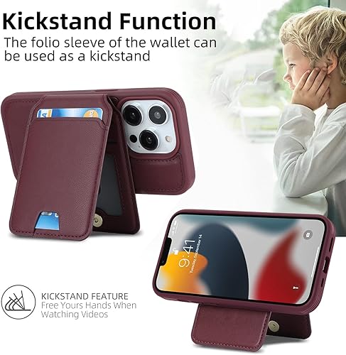 Miniatura 4 de Havaya Magsafe - Funda tipo cartera para iPhone 14 Pro, compatible con tarjetero para mujeres y hombres, 2 en 1, desmontable, magnética, a prueba de