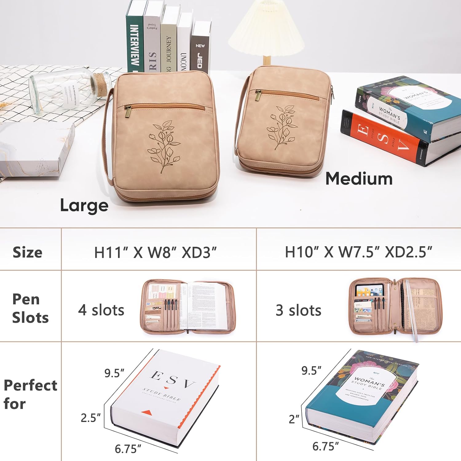 Large PU Leather Bible Cover - Debossed Case with Pocket - Gift Boxed for Men & Women