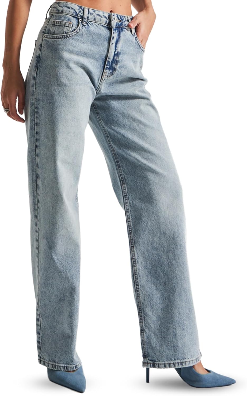 IT'S BASIC Straight Wide Leg Jeans for Women High Waisted, Relaxed Fit Trendy Womens Jeans Stretchy Denim Pants, Stonewashed - Image 7