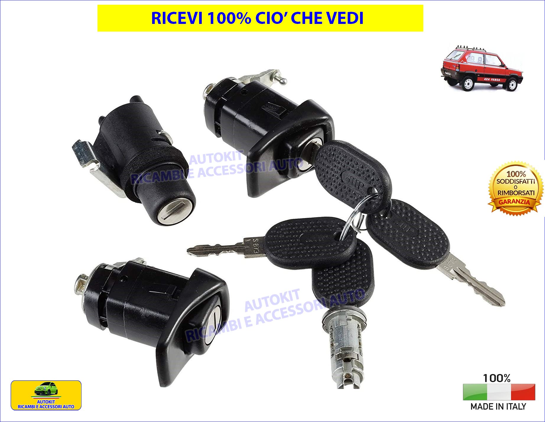 Kit Serratura Portellone Posteriore Per Fiat Panda 141 (1986-2003) - Ricambio Specifico Per Cofano Bagagliaio