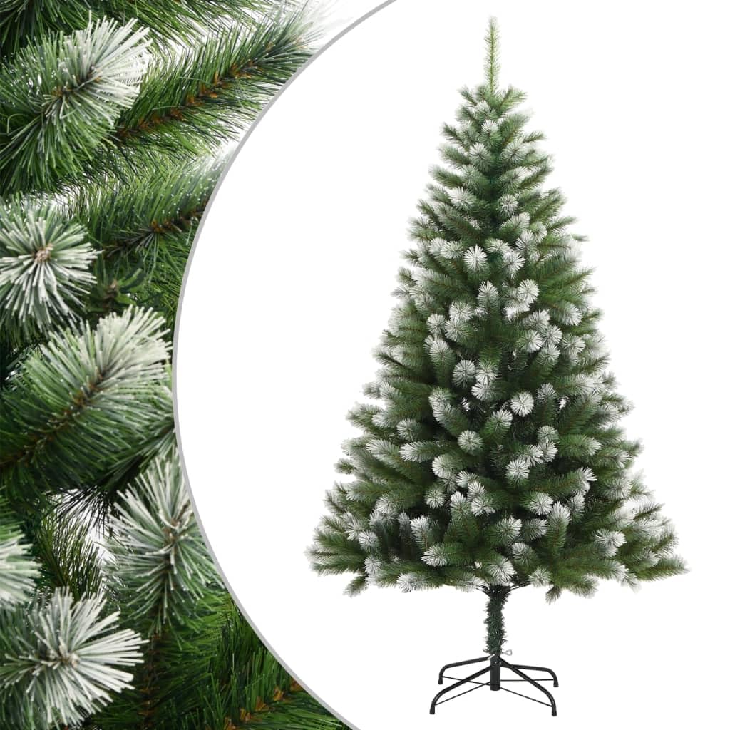 Sztuczne drzewko bożonarodzeniowe, składane, płatkowane śnieg, wysokość 150 cm, realistyczna zieleń i białe PCW, metalowy stojak, do użytku wewnątrz i na zewnątrz, dekoracja świąteczna, łatwy montaż