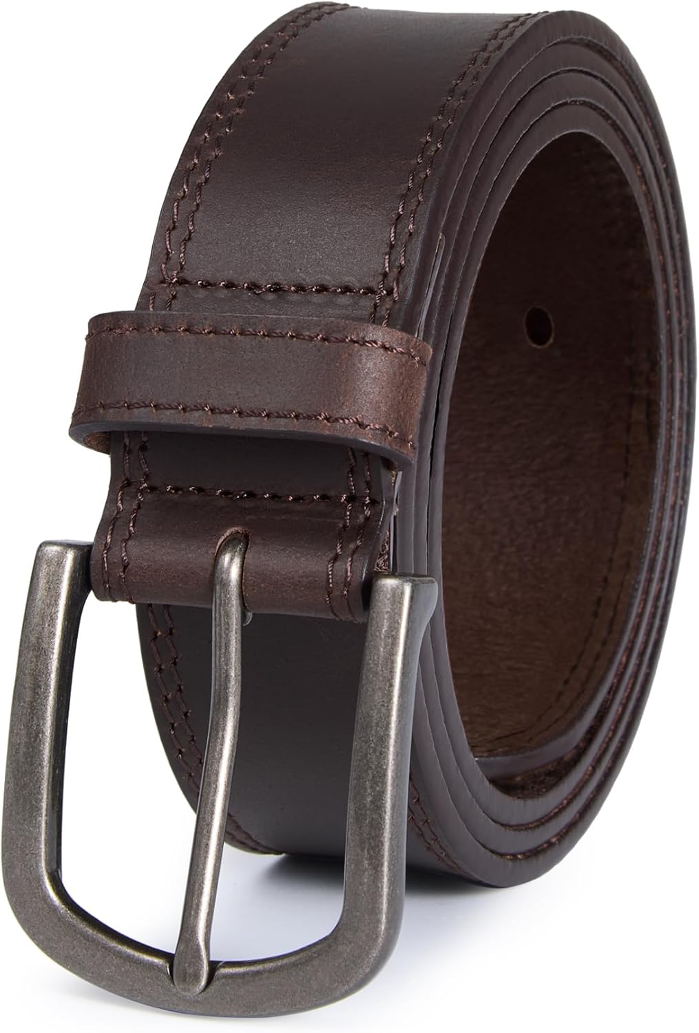 DENGFENGZHE Men's Full Grain Leather Belt for Everyday Casual Jeans, 1.5" Handmade Men Leather Belts with Gift Box