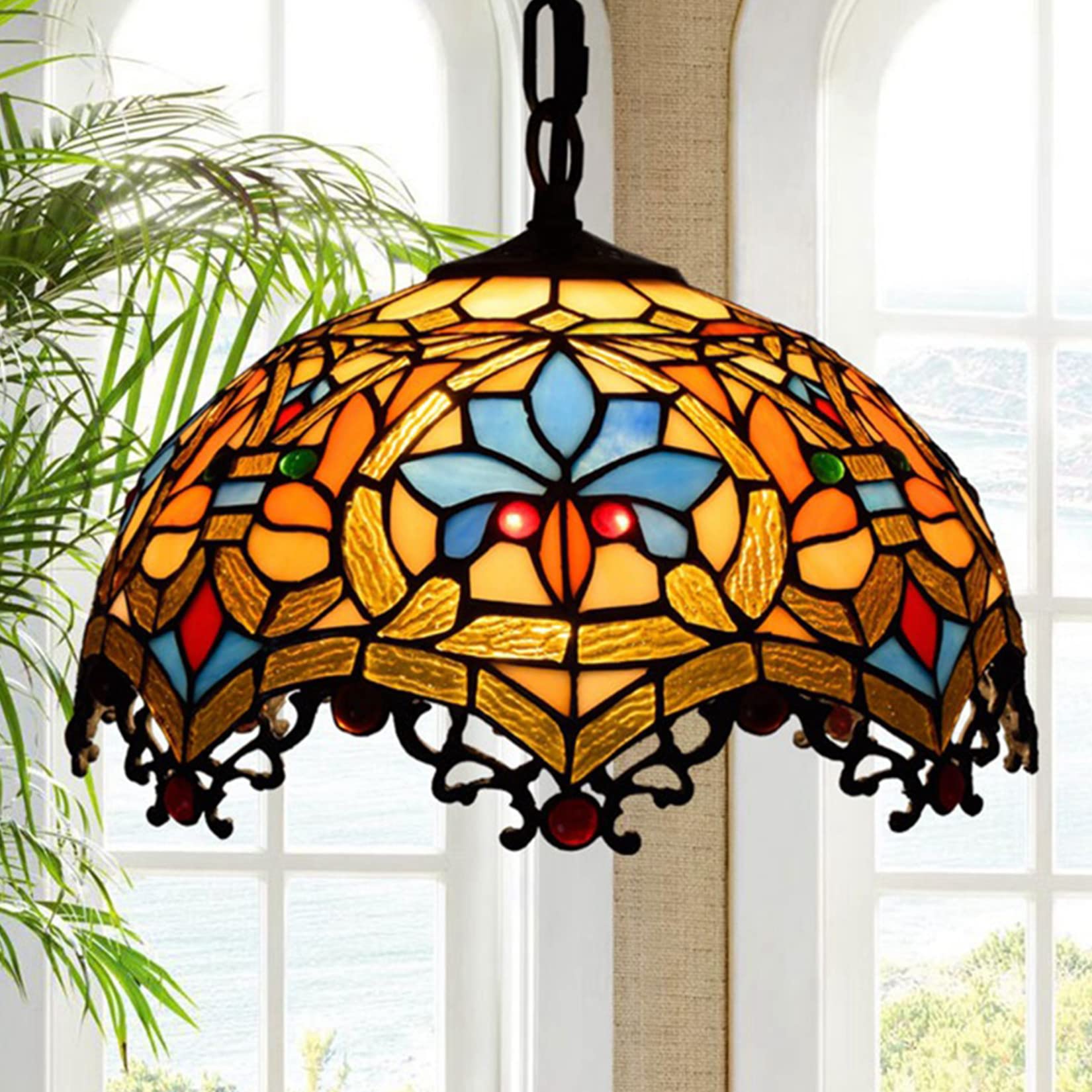 Luminaire suspendu tiffany anti éblouissement abat-jour verre teinté pour lustre cuisine