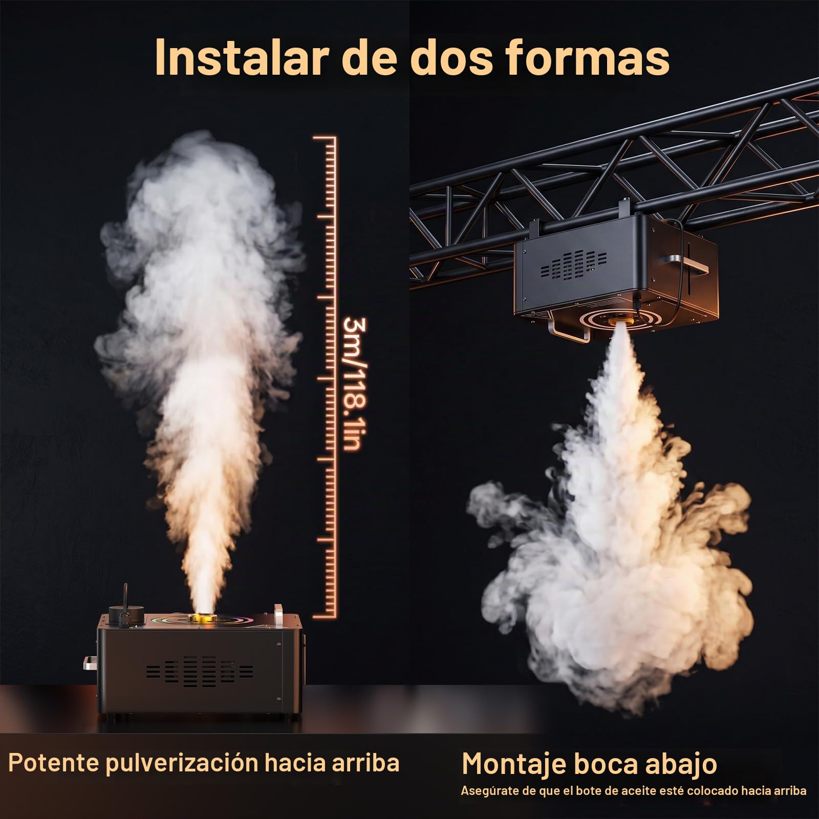 1500W Máquina de Humo con Control Remoto, Wash 6 RGB LED Estroboscópica Efectos de Iluminación 3000 CFM/min Máquina de Niebla DMX512 Fog Machine Portátil para Halloween Bodas Escenarios Fiestas