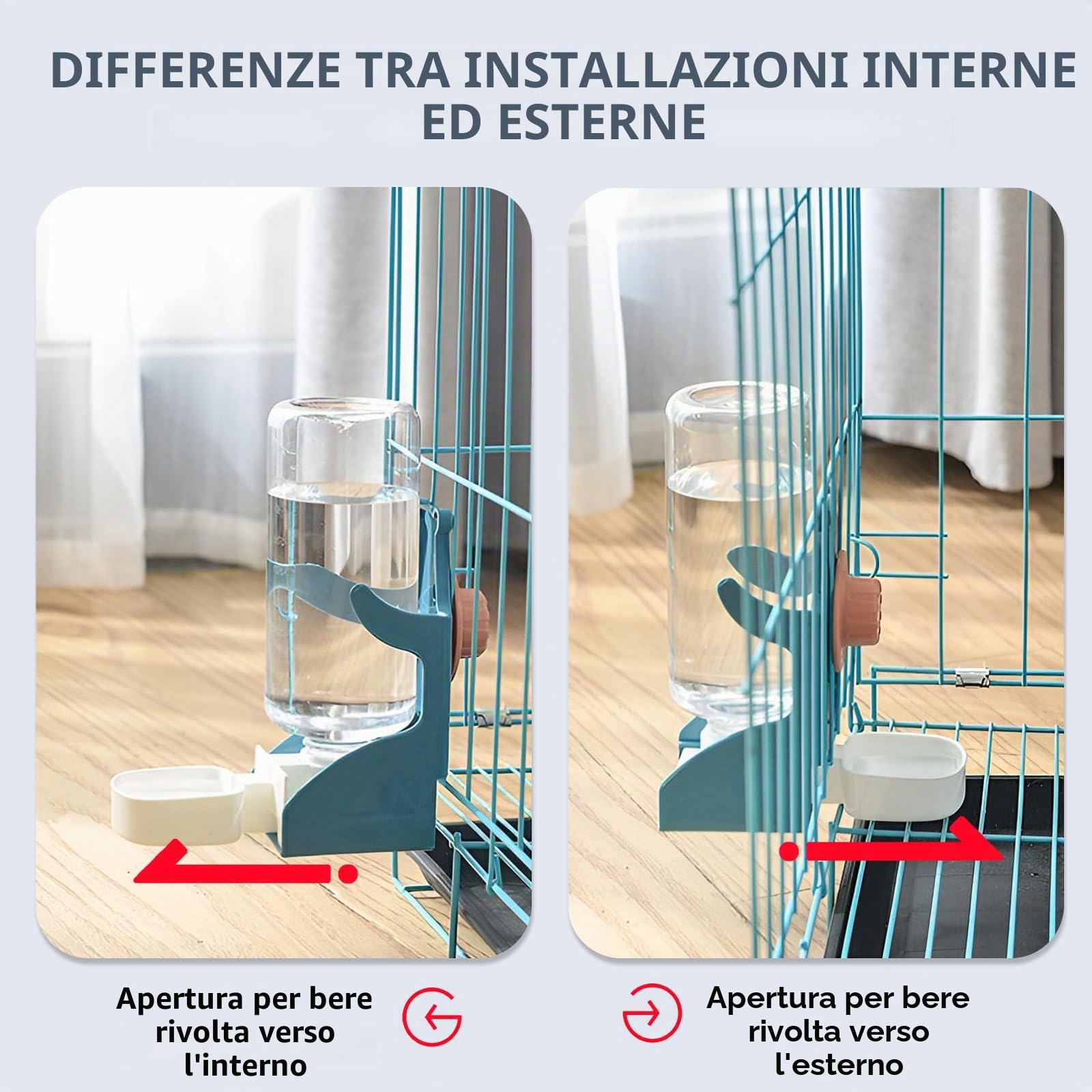 Distributore di acqua e cibo automatico per uccelli, abbeveratoio 500 ml, facile da installare e pulire, anti-perdite,(Bottiglia d'acqua*2,per bottiglia da 500 ml)