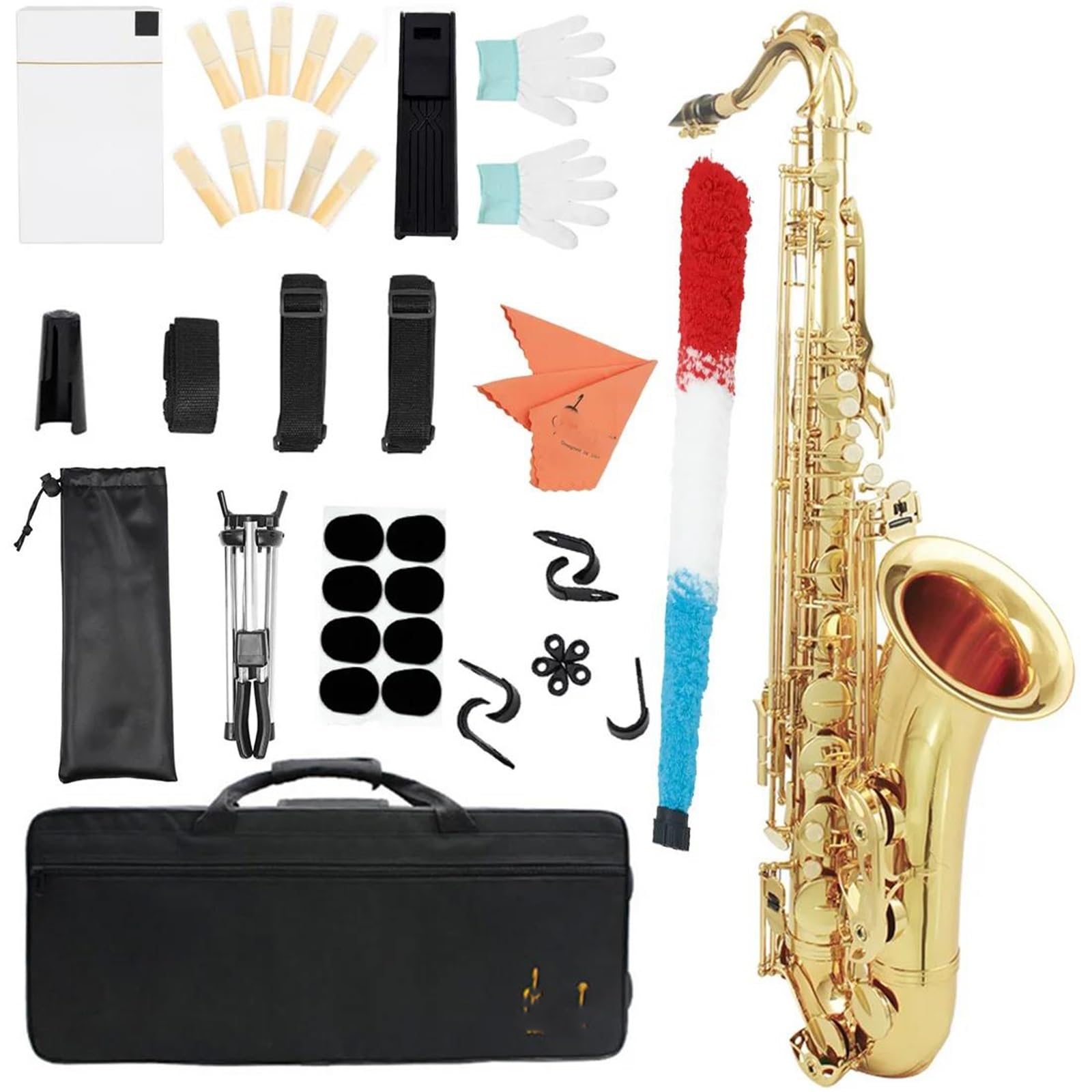 Zestaw saksofonu tenorowego Bb instrument dęty drewniany z futerałem szczoteczką do czyszczenia ustnika i innymi akcesoriami Saksofon(Saxophone set 3)