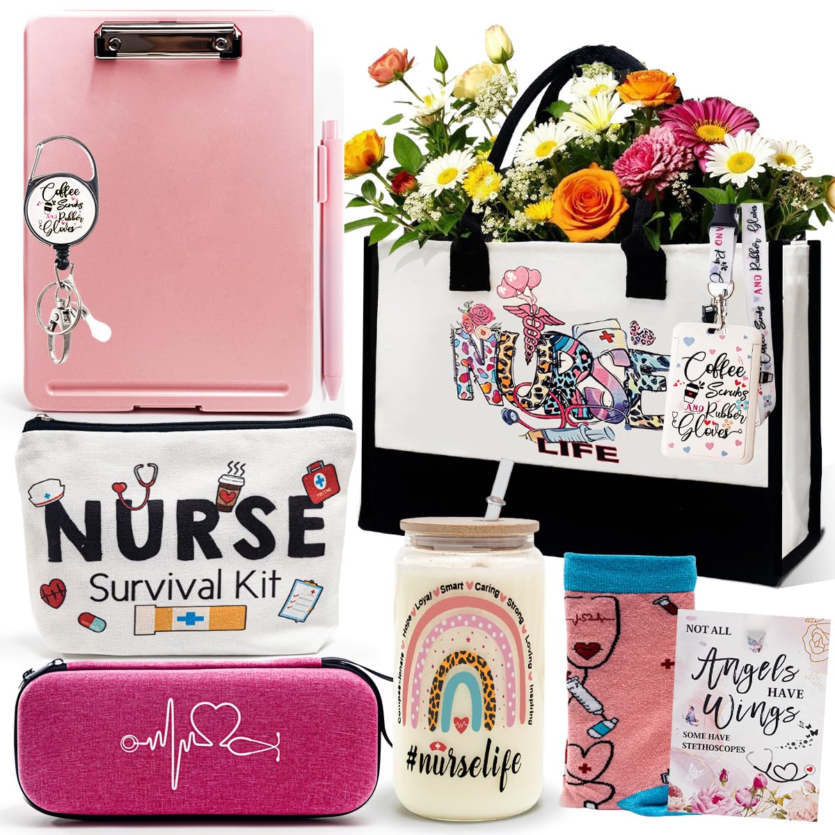 Krankenschwester Geschenkset 2025 – Mit Becher, Tasche, Duftkerze & Mehr (Dankesgeschenk Für Pflegekräfte)