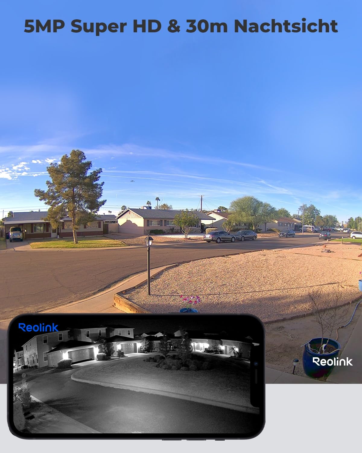 Reolink 5MP WLAN Kamera Outdoor, 2,4GHz/5GHz WLAN CCTV IP Kamera Aussen mit Person/Auto/Tiererkennung, IP67 Wetterfest, Nachtsicht, Bewegungsmelder, SD-Kartenslot, Zeitraffer, Außenkamera RLC-510WA