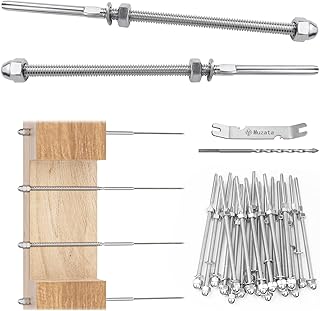 Muzata 20Pack Cable Railing Kit Hand Swage Threaded Stud Tensioner for 1/8" Cable for 4x4 2x2 Wood Metal Post Deck Stair Cable Railing Hardware T316 Stainless Steel Marine Grade CR39, CA6