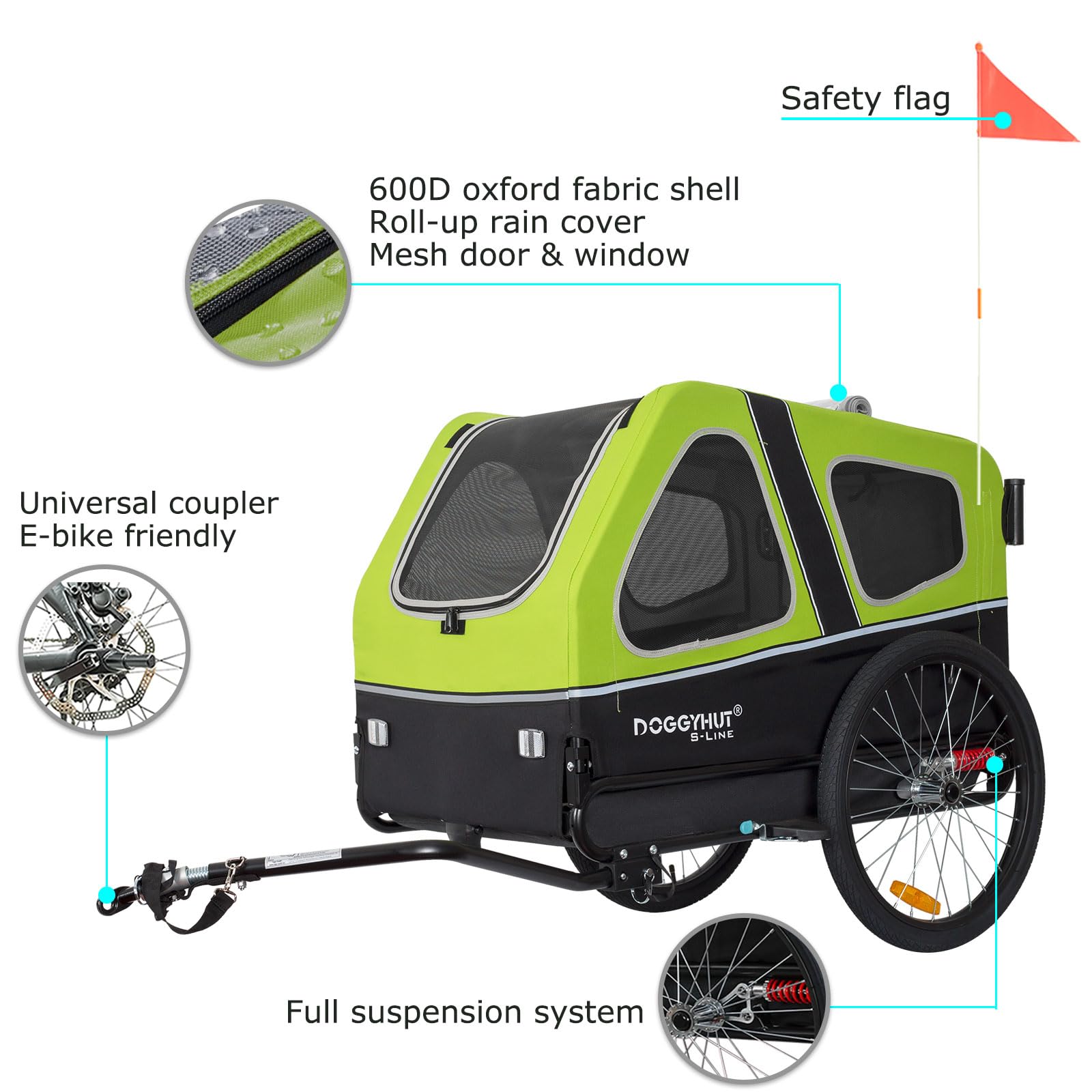 Doggyhut S-Line XL Hundeanhänger & Hundebuggy mit Federung 2 in 1 Hunde Fahrradanhänger Jogger gefedert bis 45 kg
