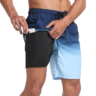 Men's Swimming Shorts Quick Dry Swim Trunks Beach Shorts Surfing Boardshorts with Compression Liner and Pockets - Amazon product rated Grade A