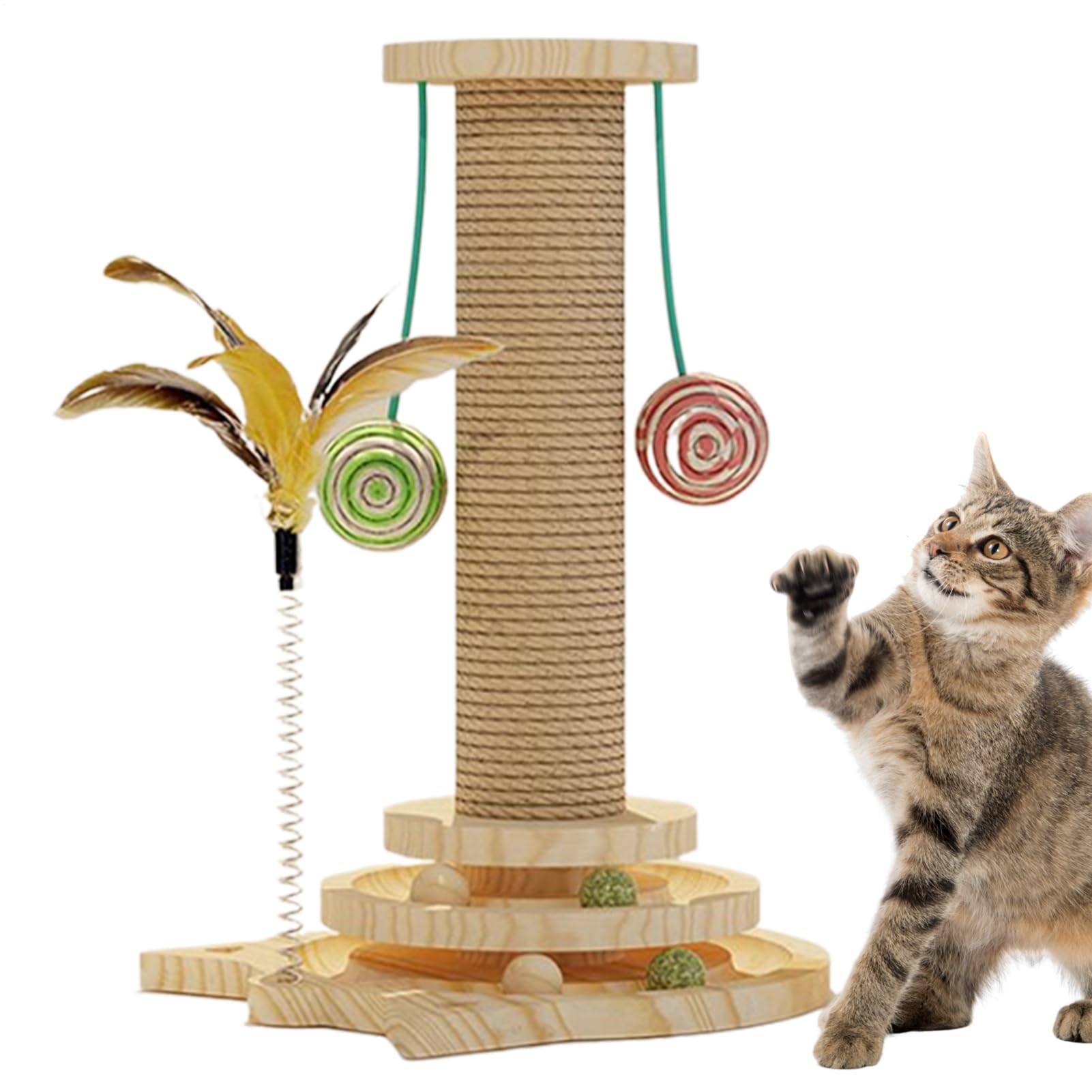 Poteau pour chat et jouet interactif stable pour faire de l'exercice à la maison
