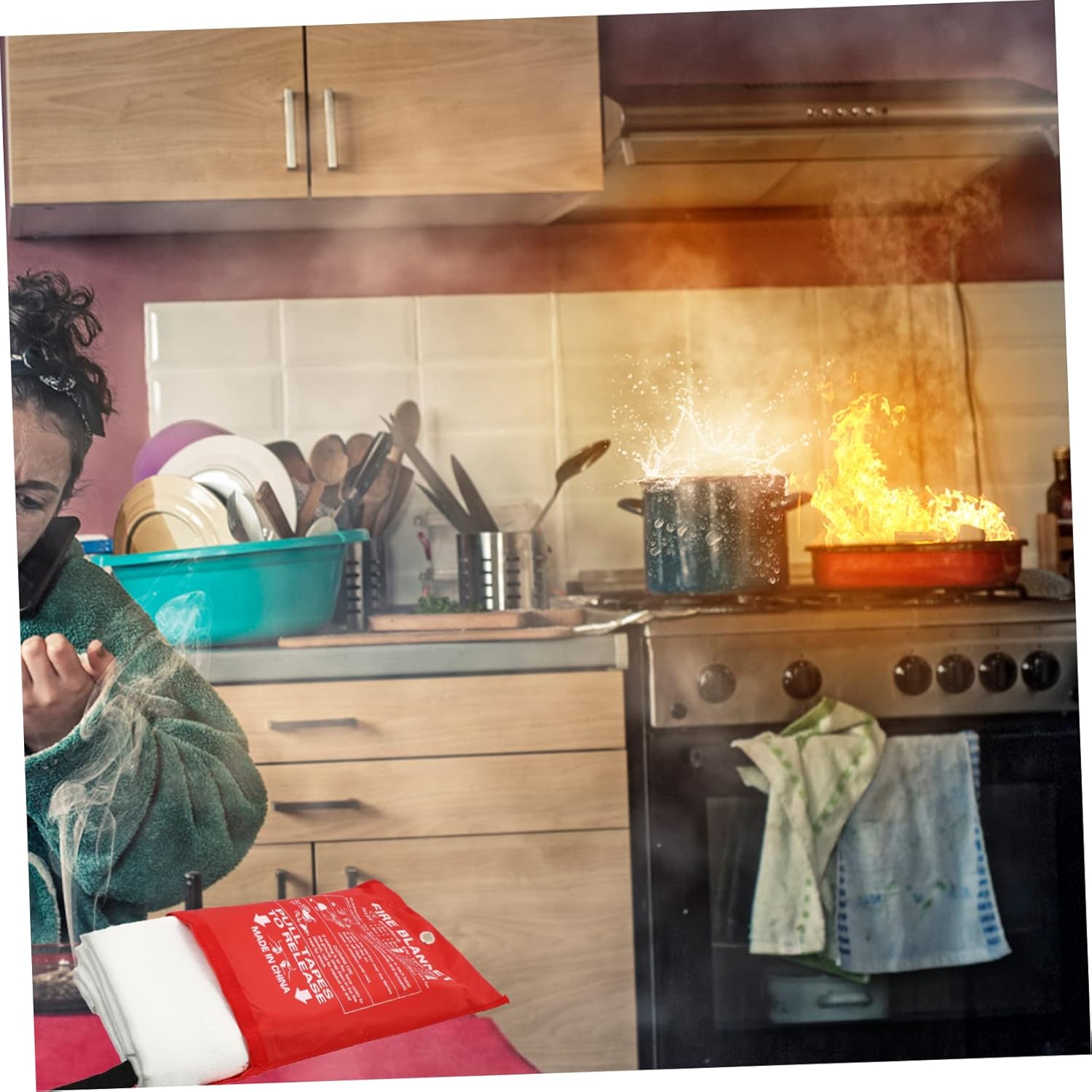 Fire Suppression Blanket Portable Heat Insulation Multi-Functional Fire Blanket for Kitchen Grill Camping Emergency Use Fiberglass Material