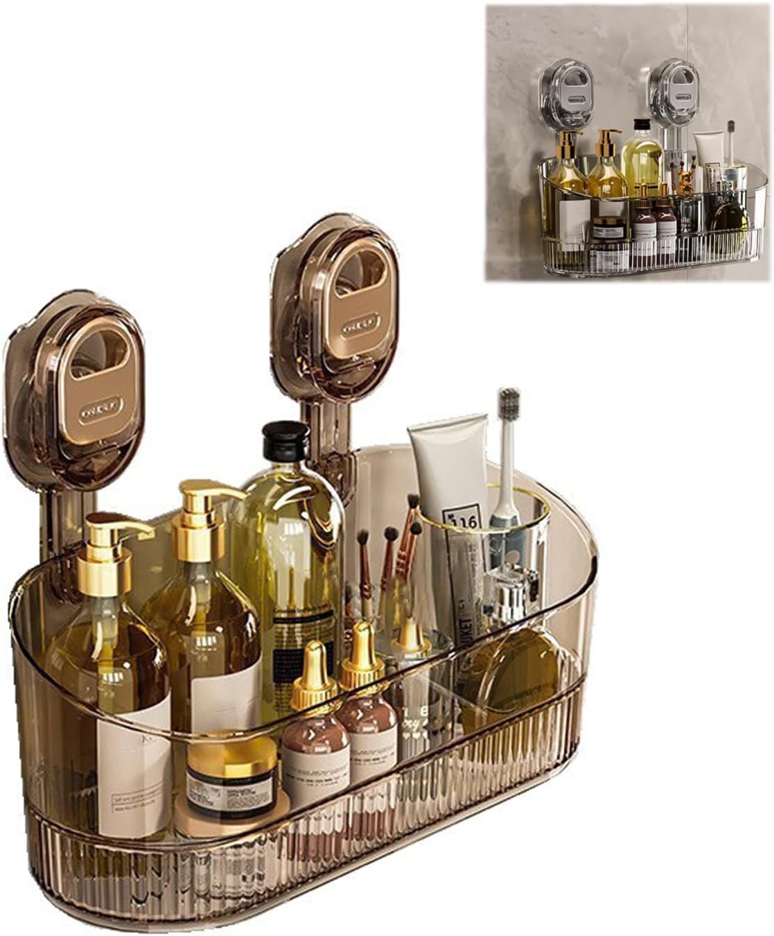 No-Drill Wall Mount Storage Box with Strong Suction Cups, Large Capacity Transparent Bathroom Organizer for Sink & Shower, Heavy Duty Holder for Cosmetics & Toiletries