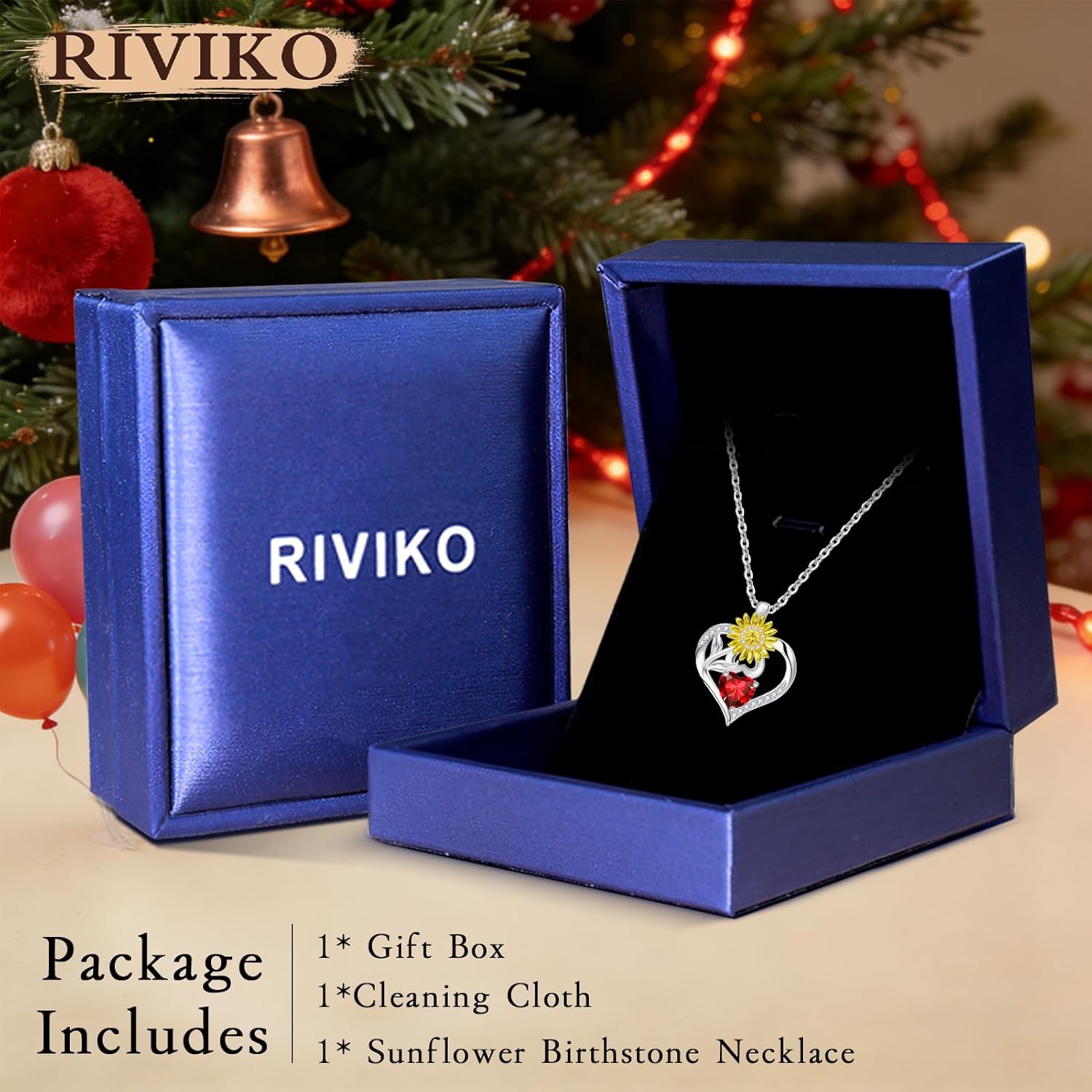 RIVIKO Valentine's Day Gifts for Her-Sunflower Birthstone Necklace for Women,925 Sterling Silver Heart Pendant,Anniversary Birthday Gifts for Women,Birthstone Jewelry for Wife Mother - Image 6