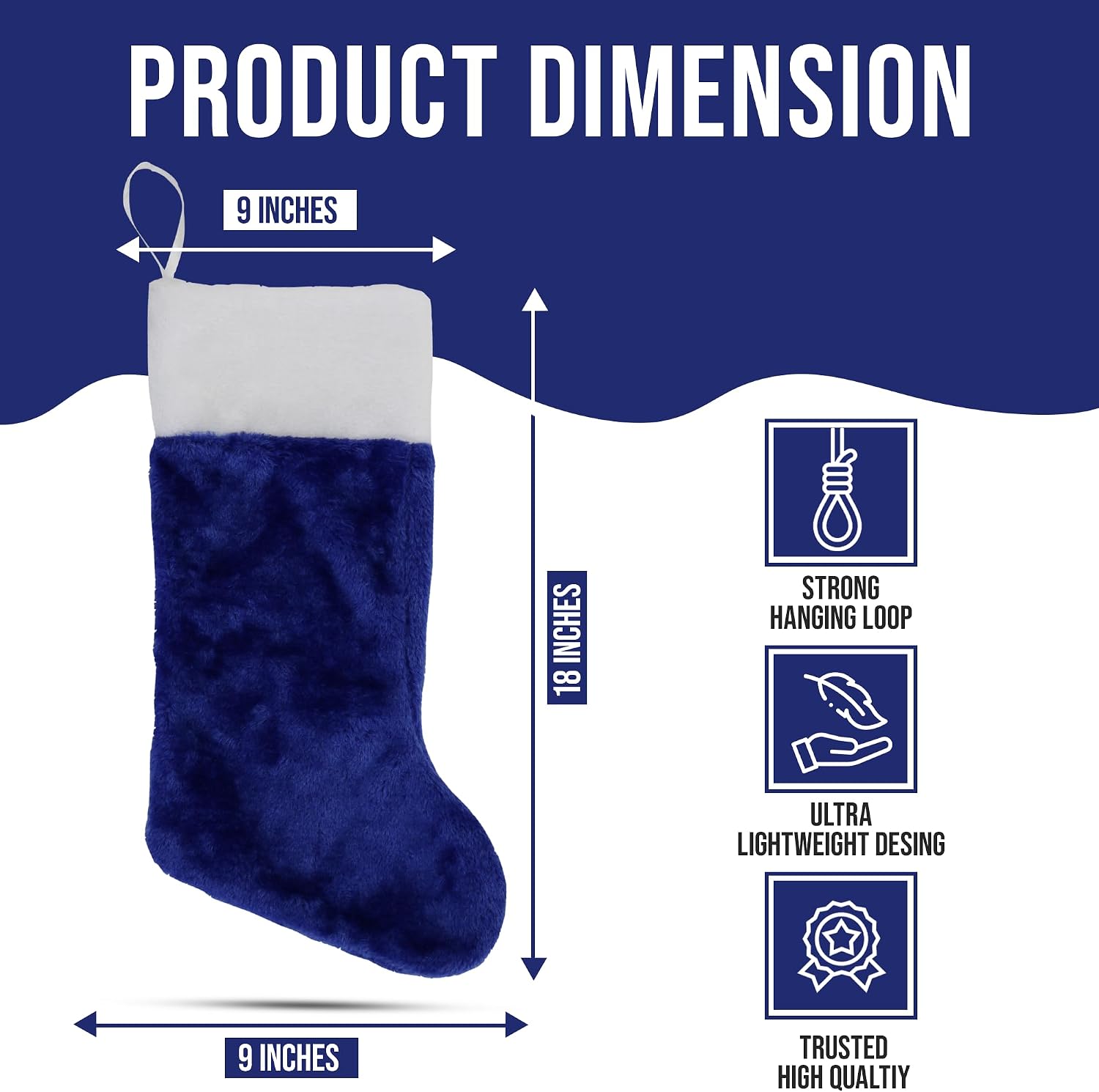 Iconikal 4-Pack Blue Plush Fabric Christmas Stocking, 18-inches Tall, Festive Decor