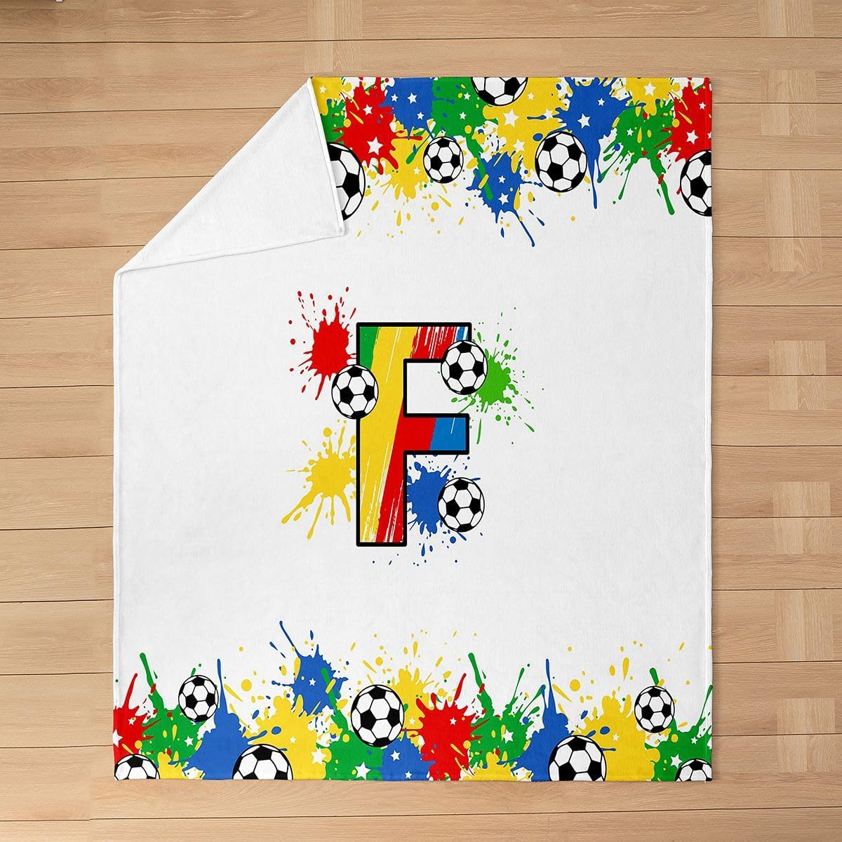 Erosebridal Monogrammed F Flannel Blanket Rainbow Graffiti Monogrammed Soccer Fuzzy Plush Throw Ball Sport Gaming Room Decor Fleece Blanket,Stars Splash Personalized Initial Decor Baby 30"x40"