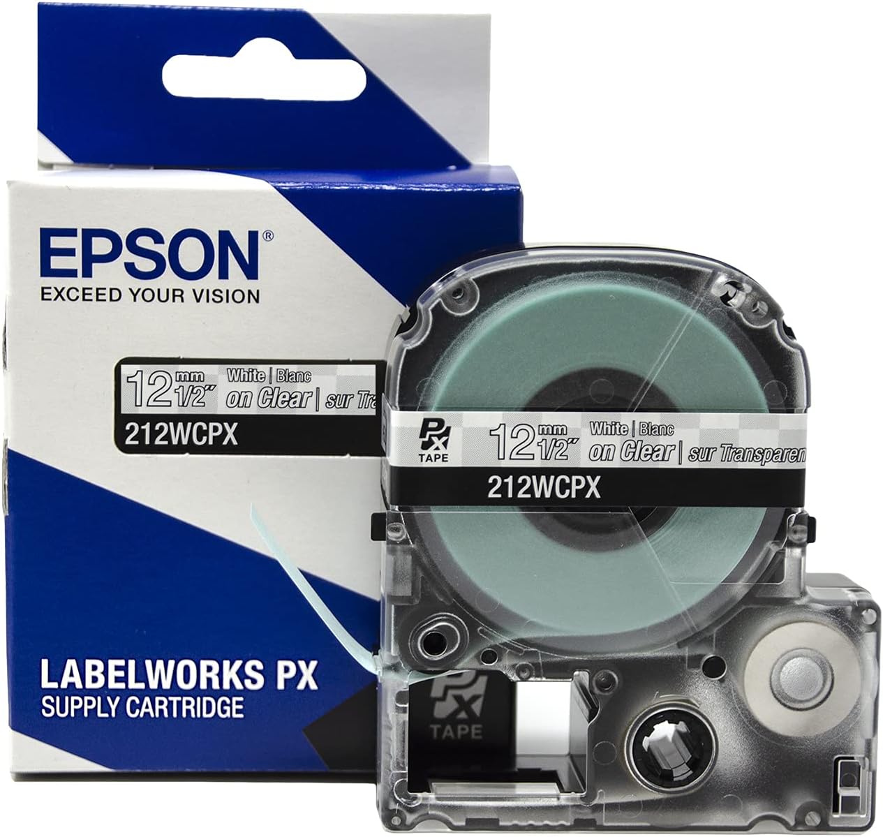 Epson 212WCPX PET (Polyester) Tape Cartridge - White on Clear Label Maker Tape - 1/2" (12MM) Wide, 30'