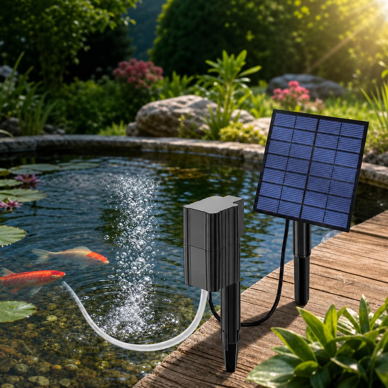 Solar Pond Aerator,2.5W Solar Aquarium Air Pump,Portable Pond Bubbler (Black)