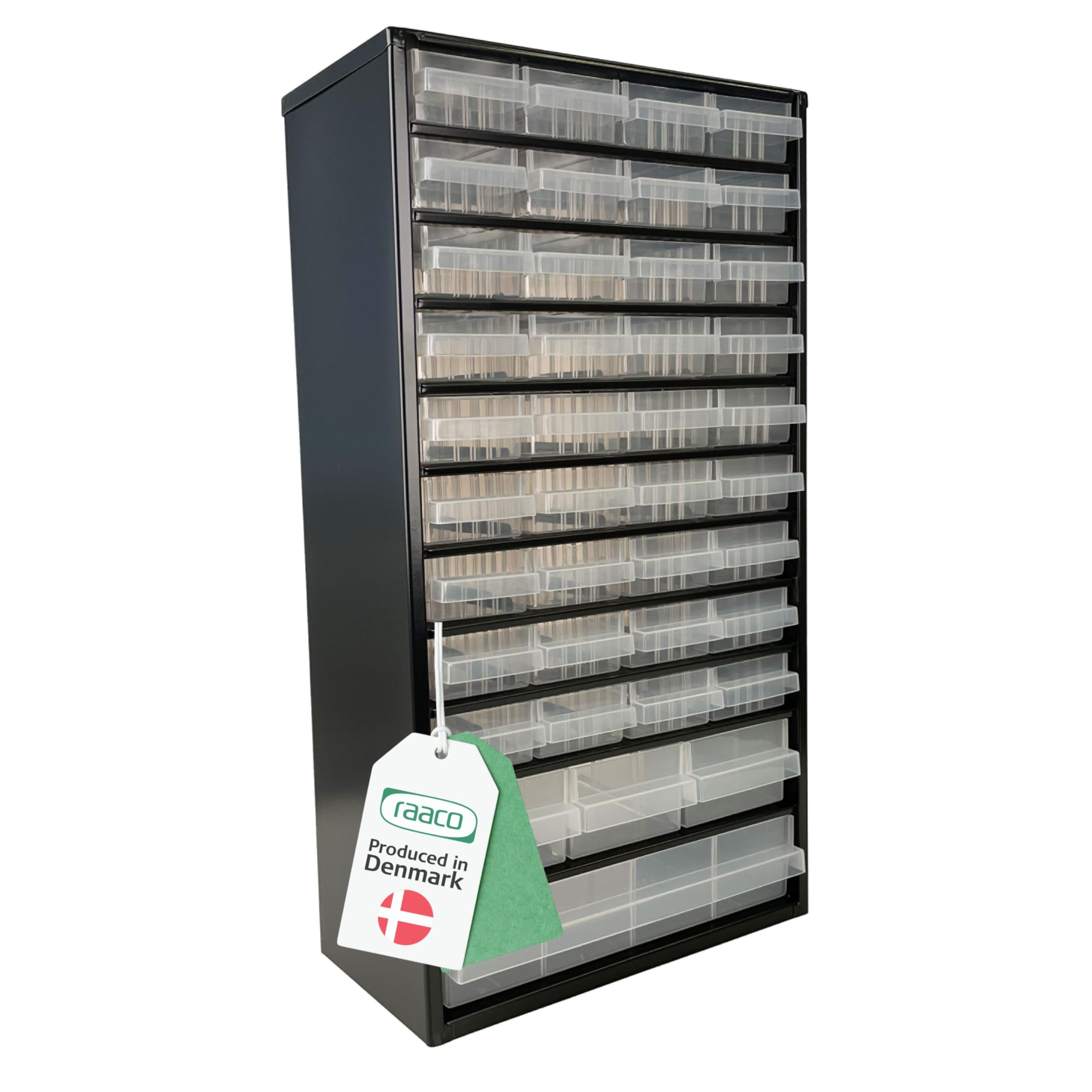 Raaco C12-40, Organizador de Tornillos con 40 Cajones, Capacidad 36 kg, 15 x 30,6 x 55,2 cm, Acero Recubierto, Apto para Montaje en Pared, Clasificador de Tornillos y Pequeñas Piezas para Taller