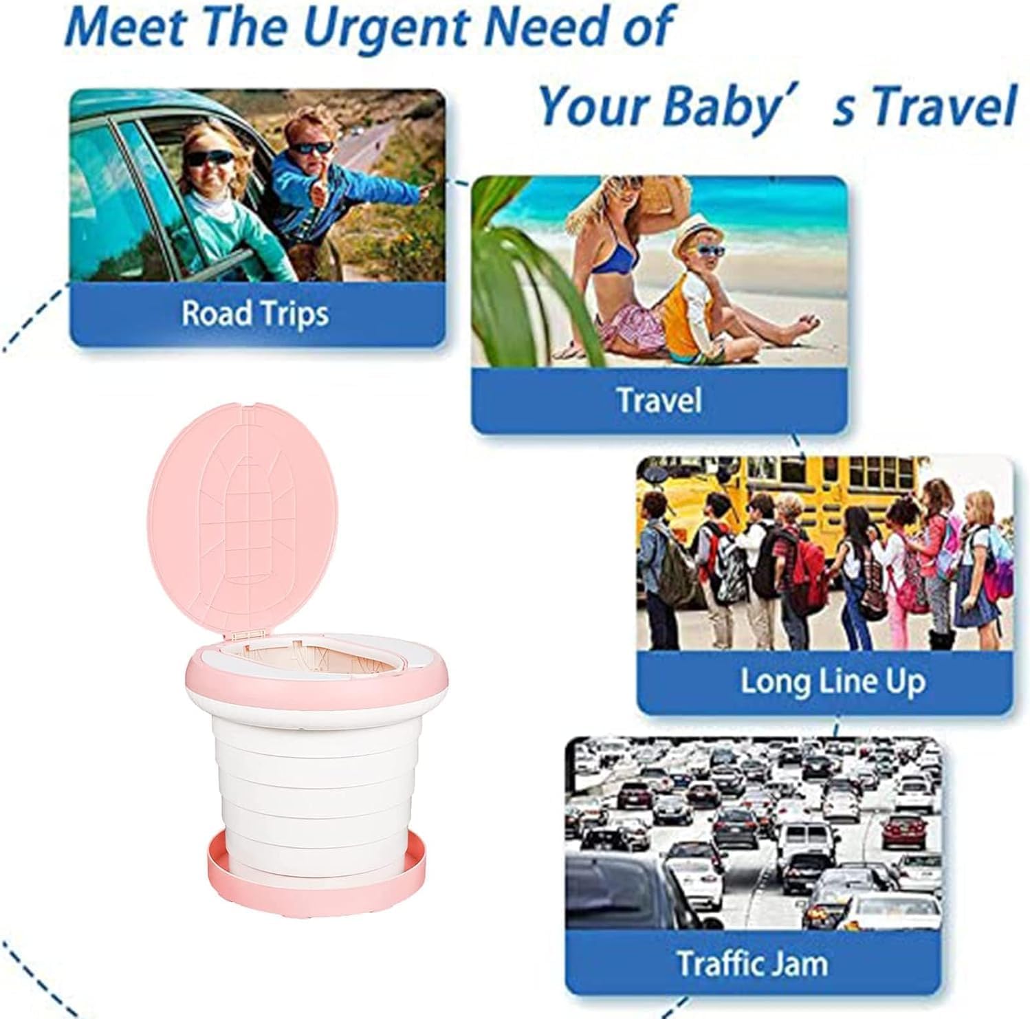 SunnySmile Travel Potty for Toddler, Portable and Foldable Toilet, Apply to Seat Emergency Toilet for Car, Camping, Outdoor, Indoor (pink, large)