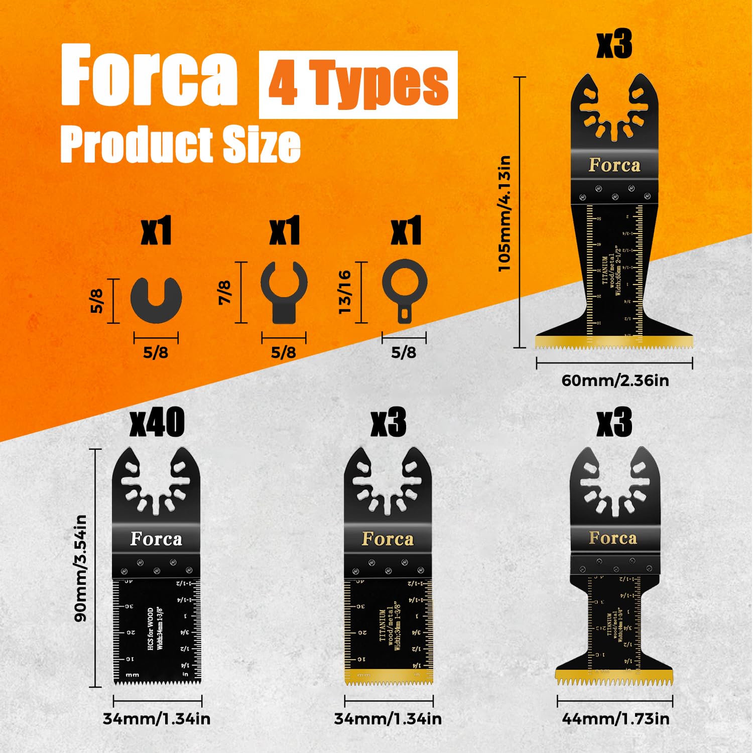 Forca 49pcs Oscillating Tool Blades and High-Carbon Steel Multitool Blades, Universal Multitool Blades for Metal Wood Cutting,Multi Tool Blades Kits Fit Dewalt Bosch Milwaukee Ryobi 49blades