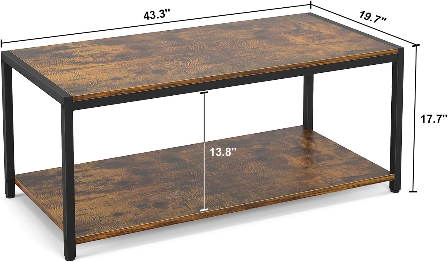 Homieasy Coffee Table, 43" Industrial Coffee Table for Living Room, Retro Central Table with Storage Shelf, Wooden Tabletop and Metal Frame Living Room Table, Cocktail Table Tea Table, Rustic Brown : Everything Else
