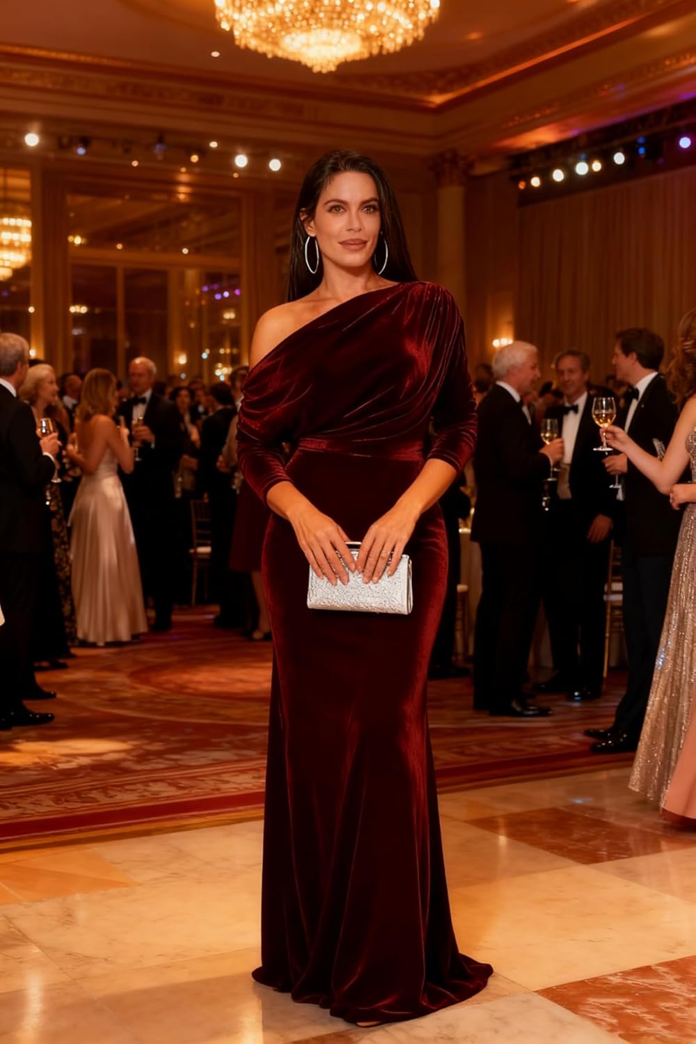 Verngo Off Shoulder Long Velvet Wedding Guest Dress Mermaid Bodycon Maxi Formal Evening Dress for Women - Image 4