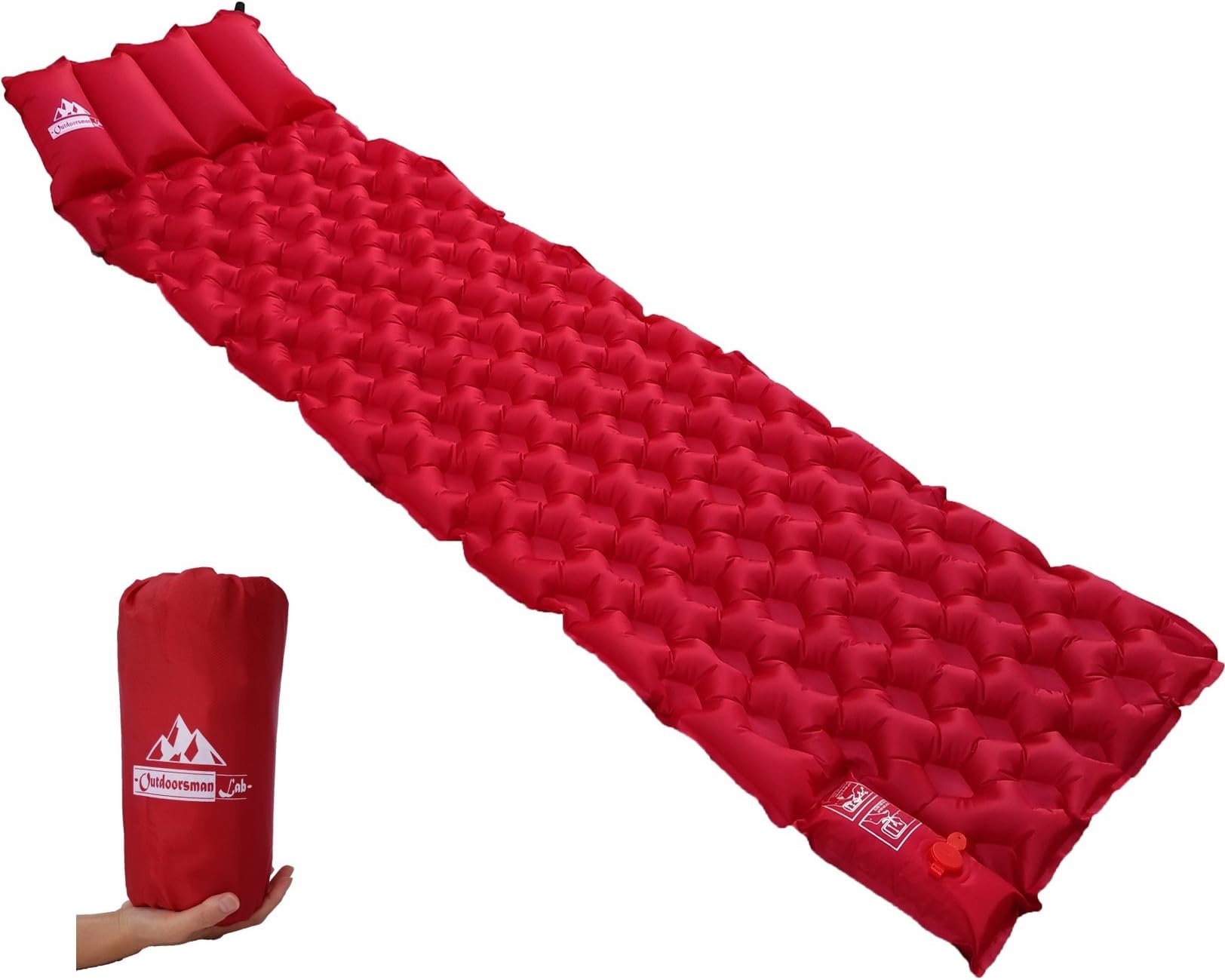 OutdoorsmanLab Ultralight Sleeping Pad with Built-in Pillow and Air Pump For Camping Backpacking, Travel