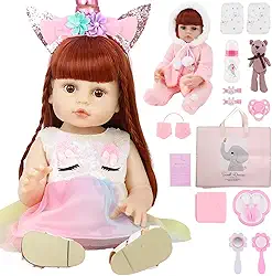 Boneca reborn sabe cantar, Bebe reborn realista, Conjunto de 20 peças, Sacolas de presente e toalhas de banho são fornecidas, Presentes adequados para meninas de 3 anos ou mais,55 cm
