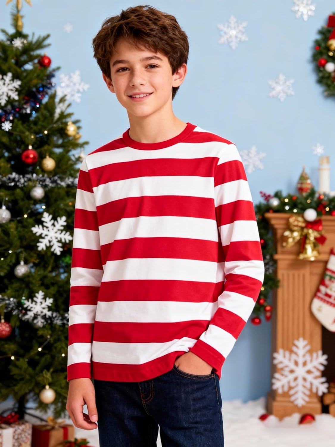 Boy's Long Sleeve T-Shirts Striped, Cotton Blend Crewneck Tee Kids Stripes Shirt - Image 3