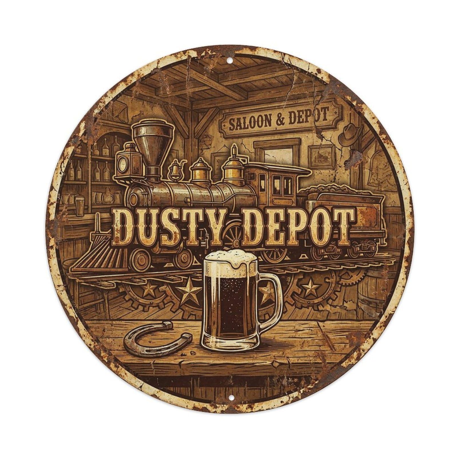 Vintage Beer Western Cowboy Dusty Depot Retro Bar for Pub Vintage Metal Tin Sign Plaque Wall Decor for Cafe, Club Bar, Office, Garden Metal Poster 8x8Inch