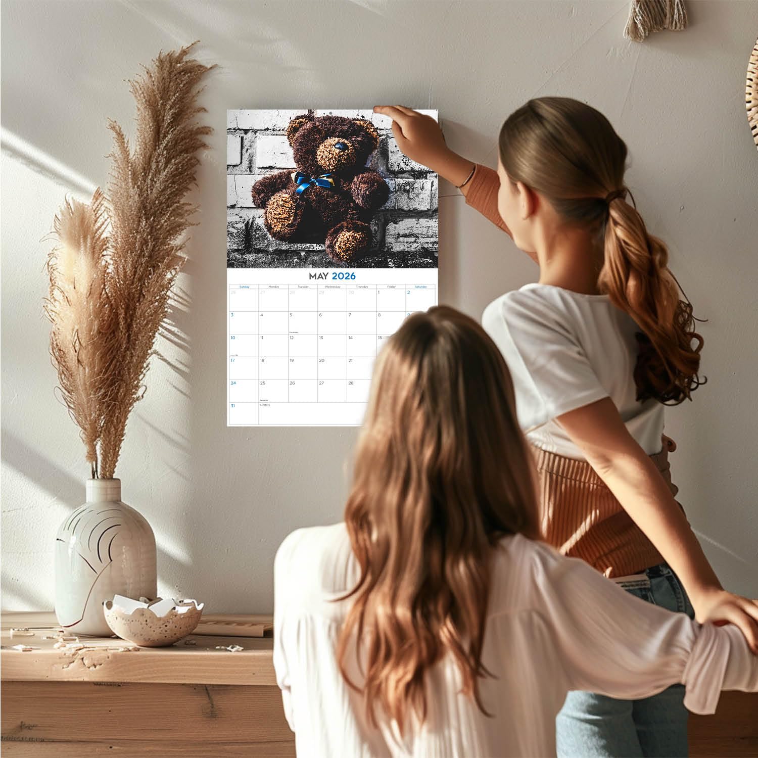 Calendario 2024 e 2025, calendario mensile da parete con orsacchiotto, 30,5 x 45,7 cm, aperto, calendario per bambole, carta spessa senza sbavature, idea regalo, calendario per insegnanti accademici,
