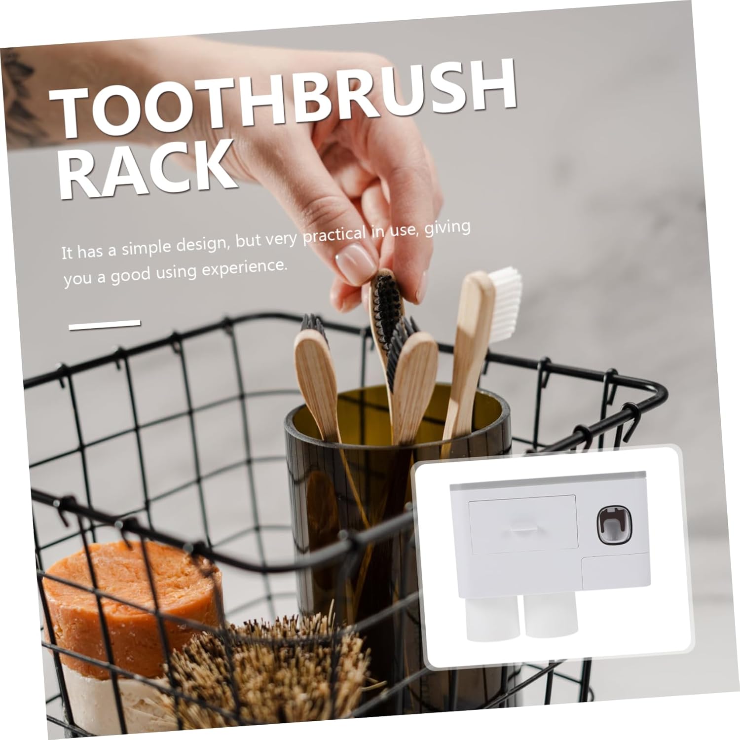 Wall Mounted Toothbrush Holder Rack with Cup Space-Saving Bathroom Organizer for Smooth Surfaces Easy Installation Quick Drying Design White