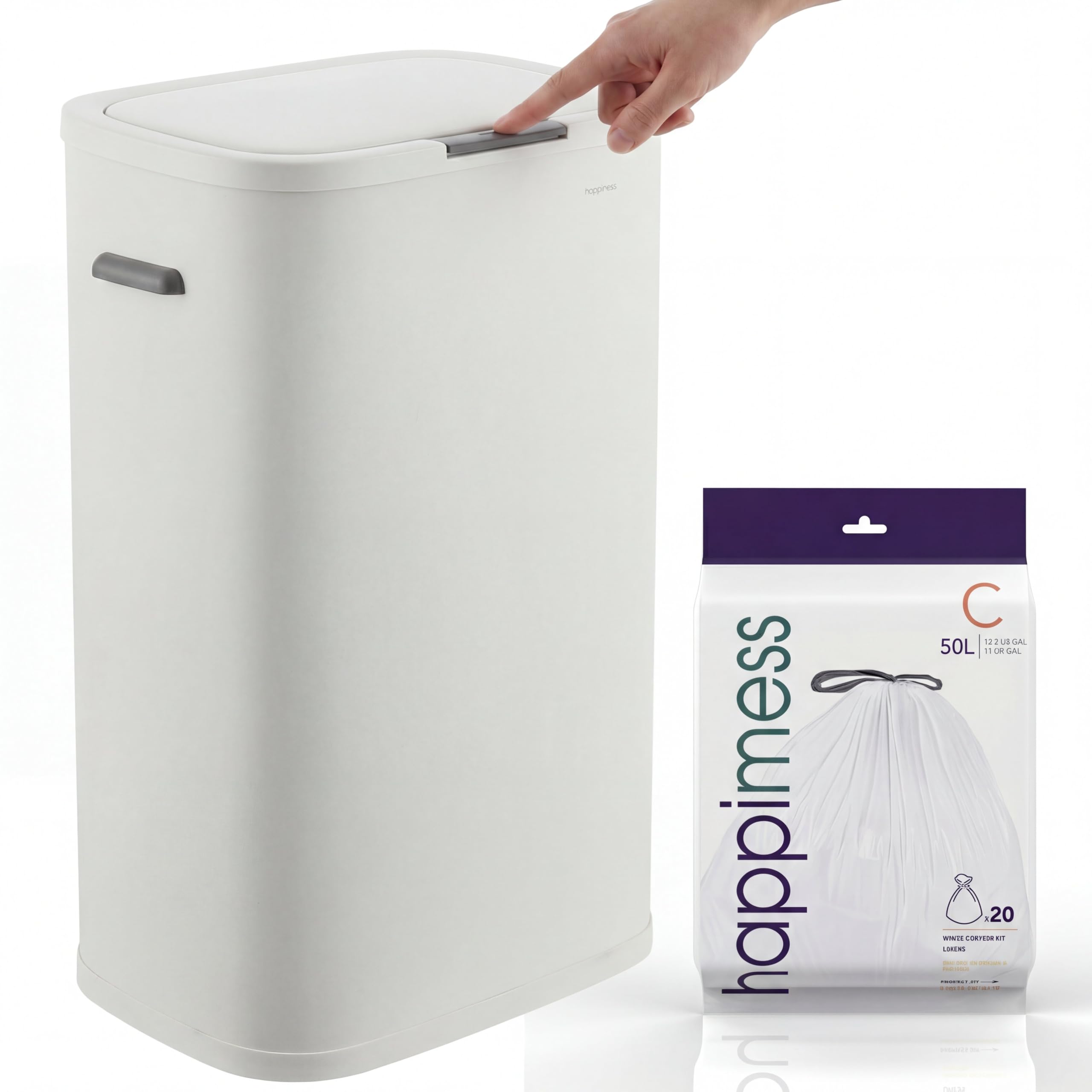 happimess Tammi 14.5 Gal Slim Push Button Trash Can, Cotton White