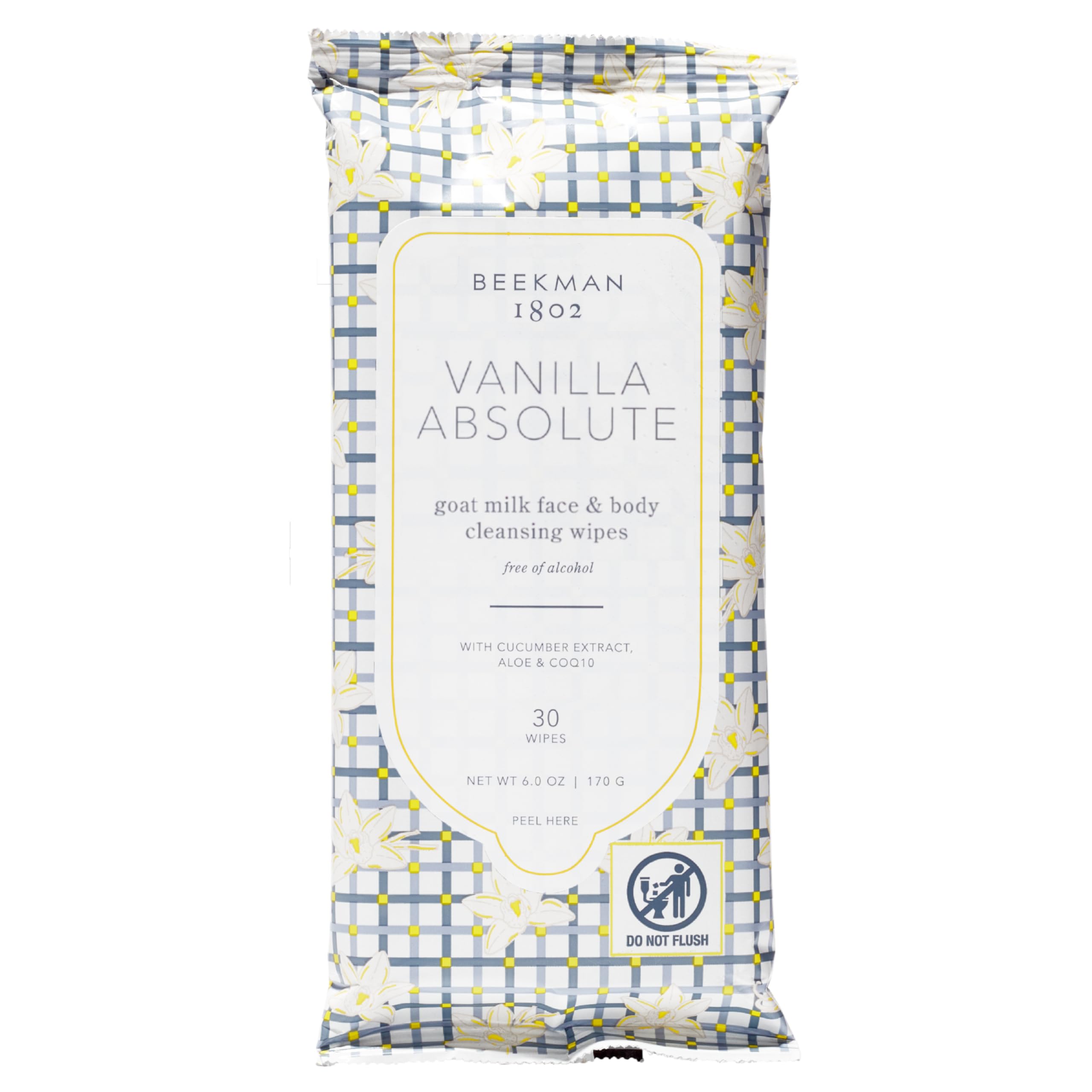 Beekman 1802 Face & Body Wipes, Vanilla Absolute - Scented - 30 Count - Cleanses Dirt & Makeup - With Goat Milk, Aloe & Vitamin E - Alcohol Free, Biodegradable - Good for Sensitive Skin - Cruelty Free