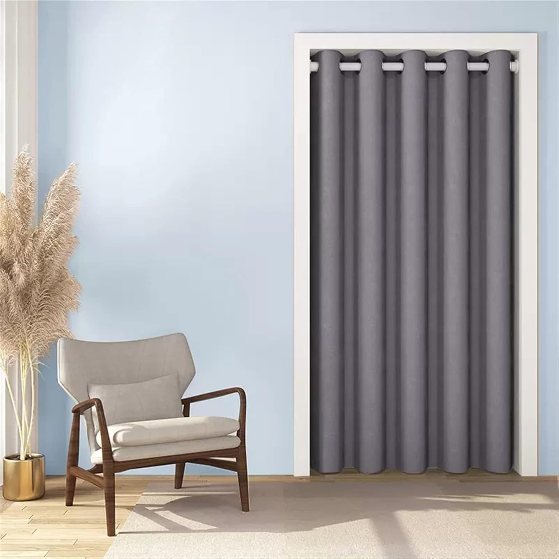 AMZYU Blackout Eyelet Curtains, 125 x 185 cm Super Soft Plain Thermal Blockout Eyelet Curtains Noise Reducing Window Treatment for Bedroom Windows, Dark Grey