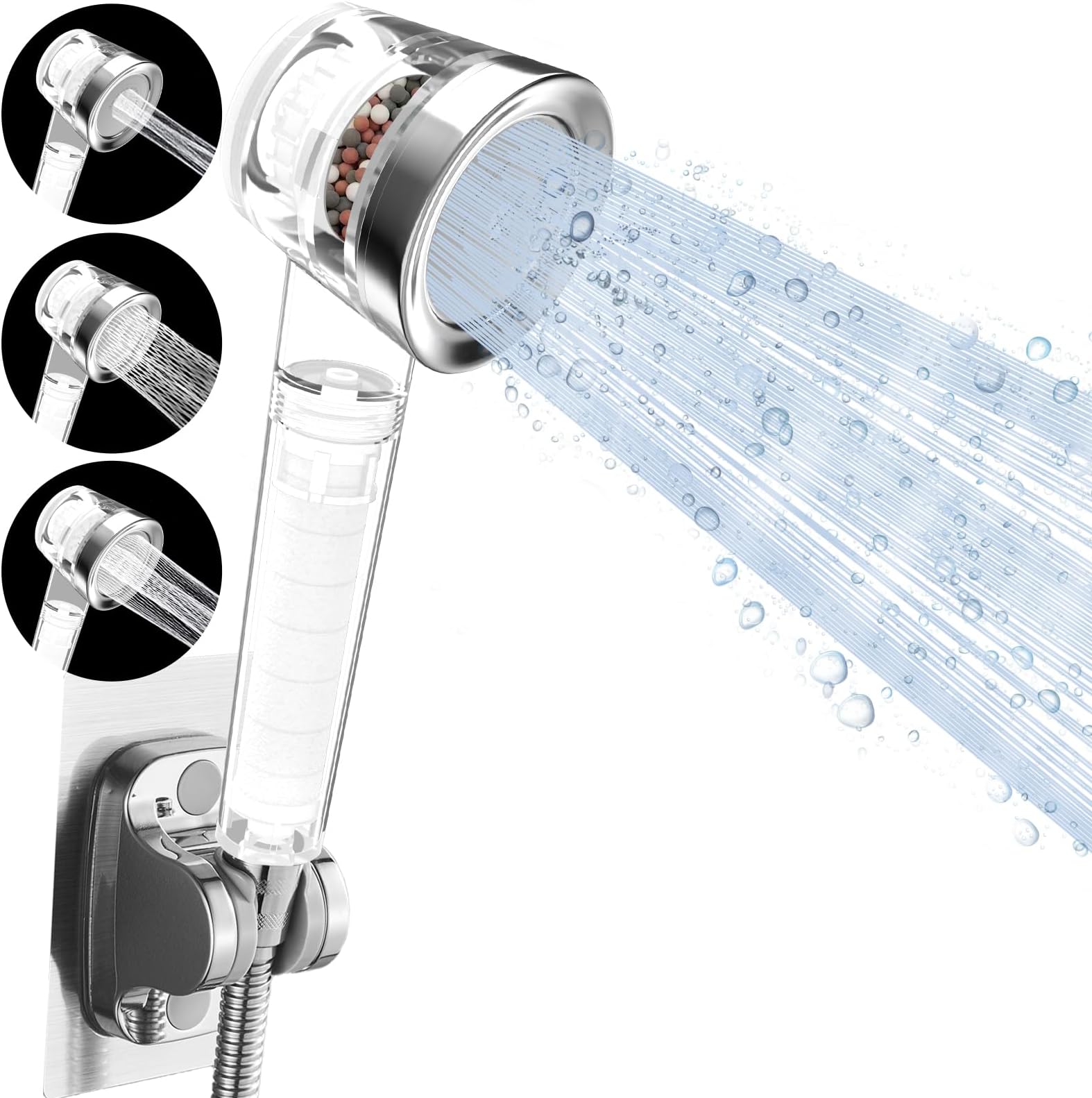 Luxsego Ionic Shower Head with Replacement Hose and Holder, High Pressure & Water Saving Showerhead for Best Shower Experience, Anion Energy Ball Handheld Shower for Dry Hair & Skin SPA