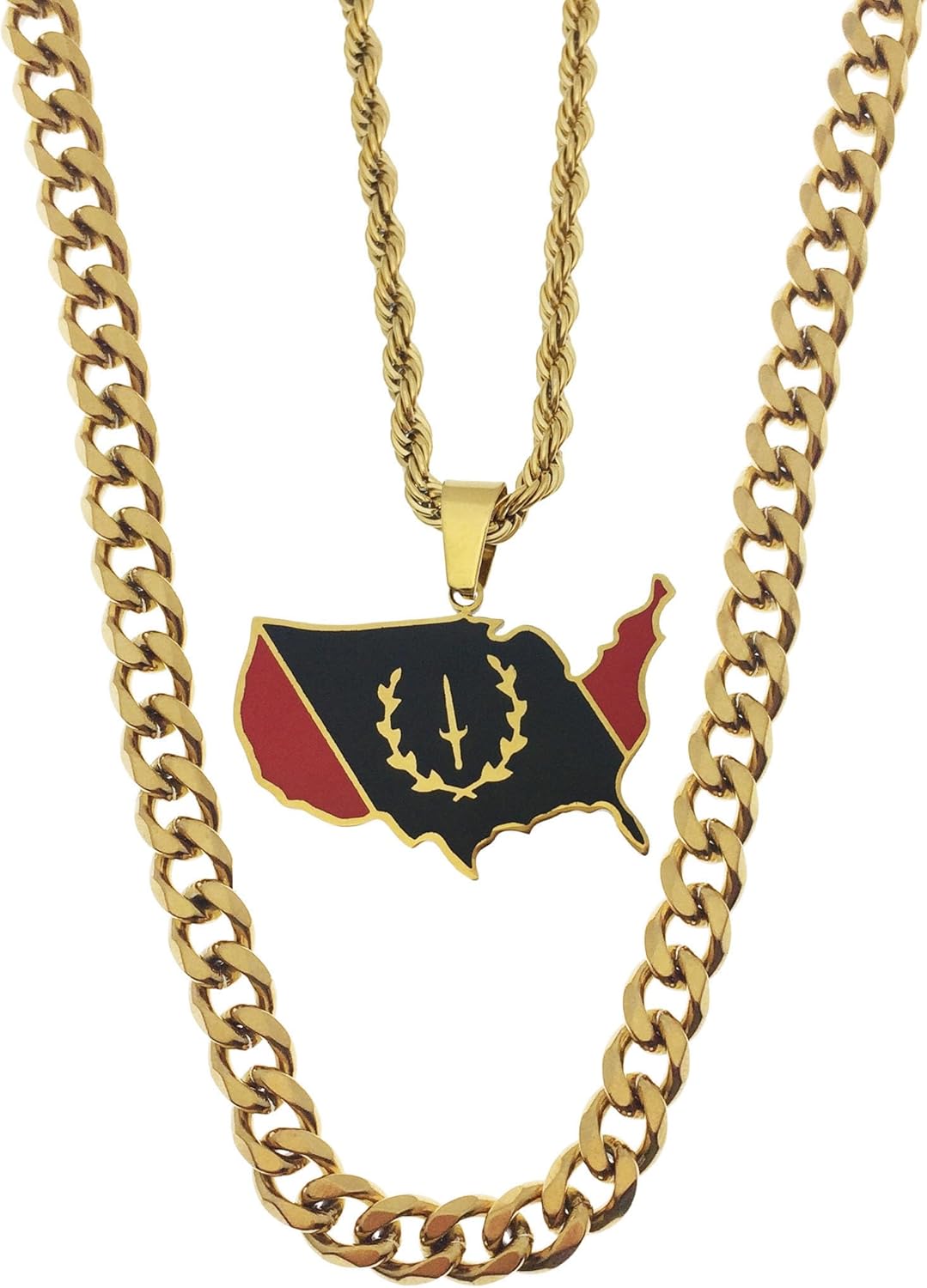 Black American Heritage Flag Necklace for Men and Women - African America Map Flag Pendant Necklaces - Black American Jewelry - African America Jewelry
