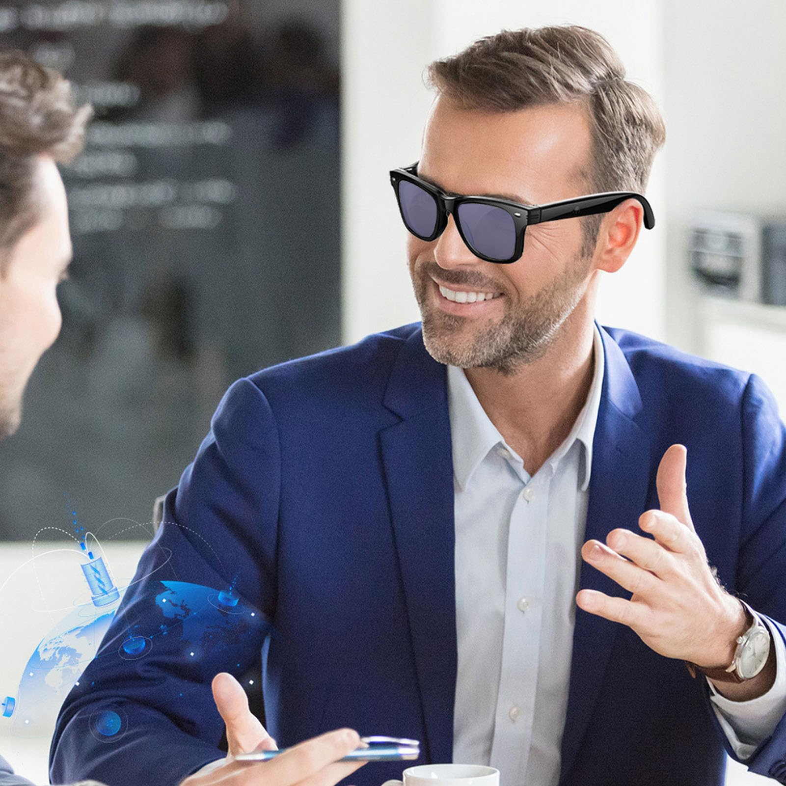 Jectse Lunettes Intelligentes AI, Traduction en Temps Réel Bluetooth 5.3 avec Prise en Charge ChatGPT 4.0, pour Les Appels Musicaux et Les Voyages Internationaux