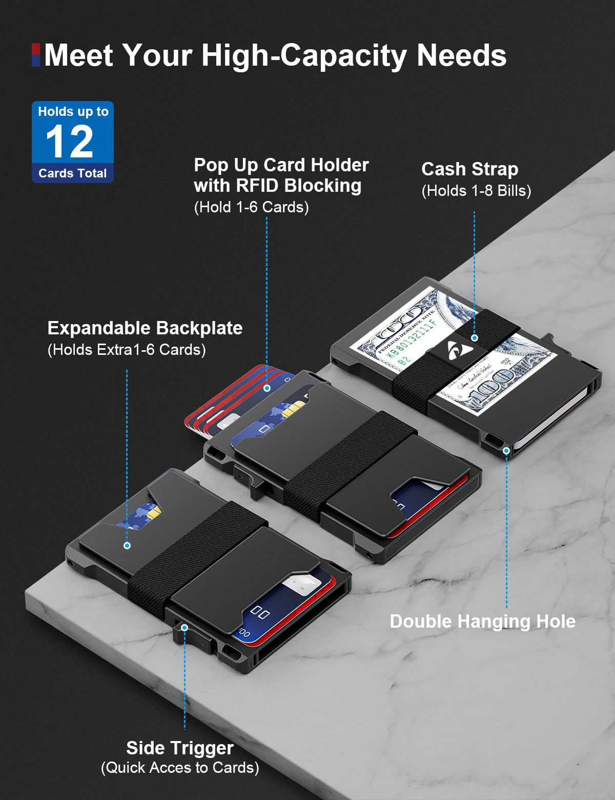 Męskie etui na karty, aluminiowe, minimalistyczne, metalowe etui typu Pop-Up Slim Wallet z wytrzymałą tylną płytą, ochroną RFID, portfel dla mężczyzn, kieszeń przednia, etui na karty kredytowe