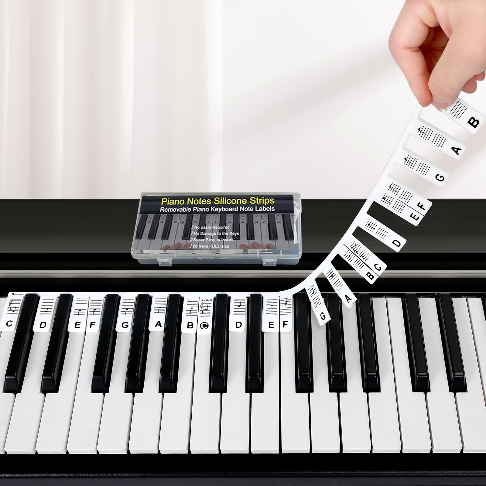 AUNHOKE Removable Piano Keyboard Stickers for Beginners Silicone Piano Note Labels 88-Key Full Size Keyboards