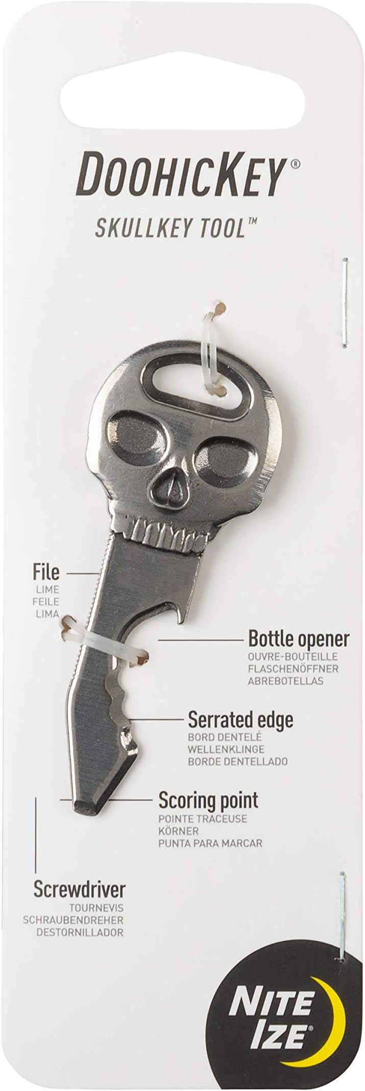DoohicKey SkullKey Tool, Stainless Steel 5-in-1 Key Chain Multi Tool with Key Hole Attachment + Skull-Capped Design